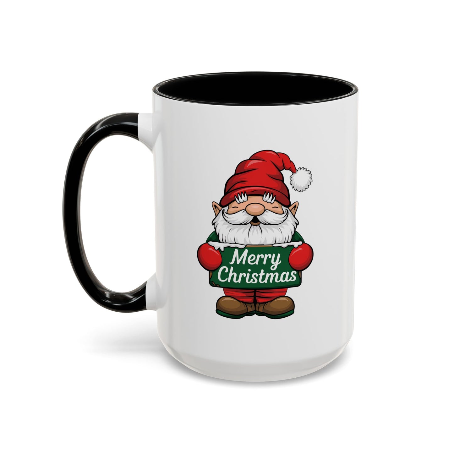 Christmas Mug - Merry Christmas White & Green Text Gnome Snow