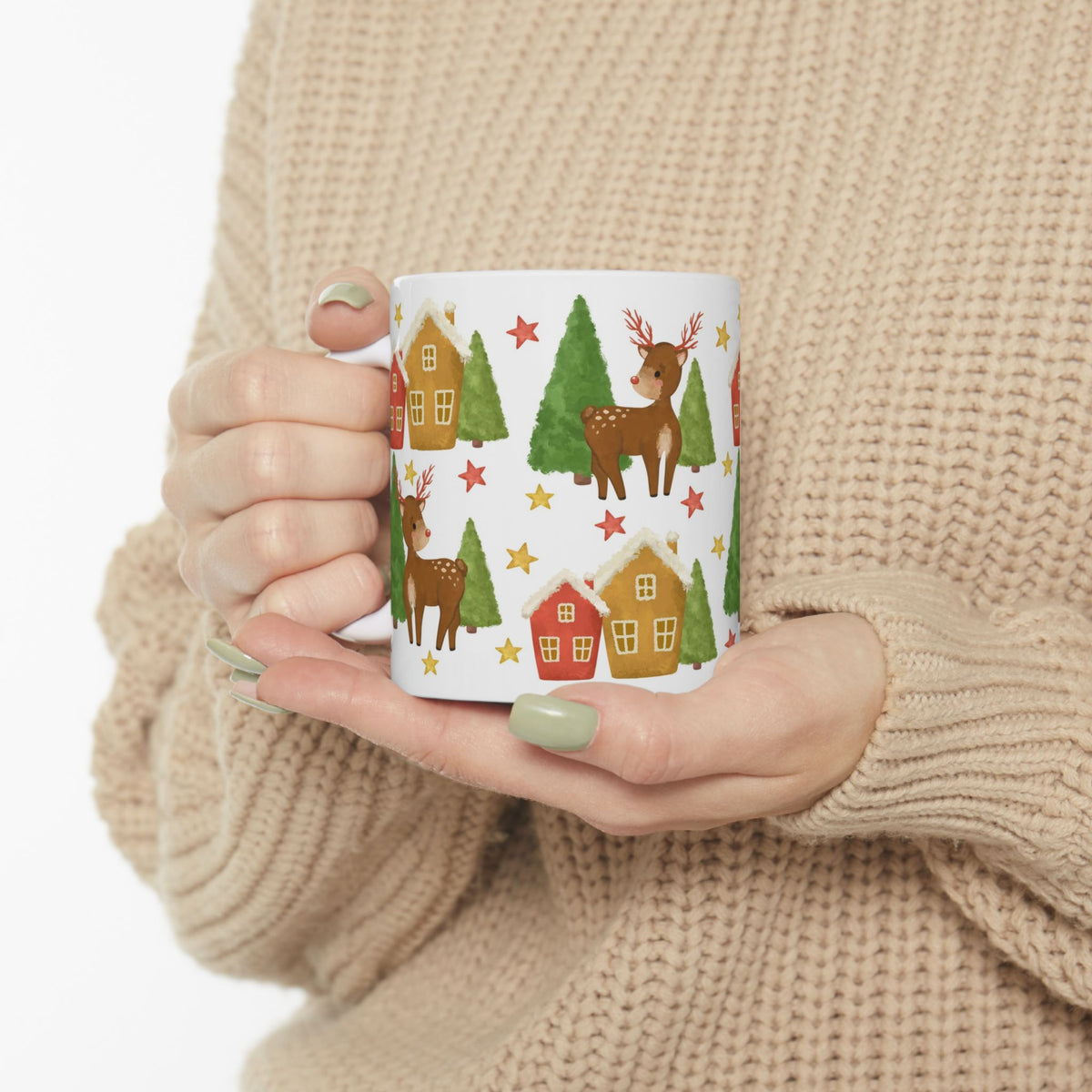Chistmas Mug -  Reindeer Trees and House Wrap