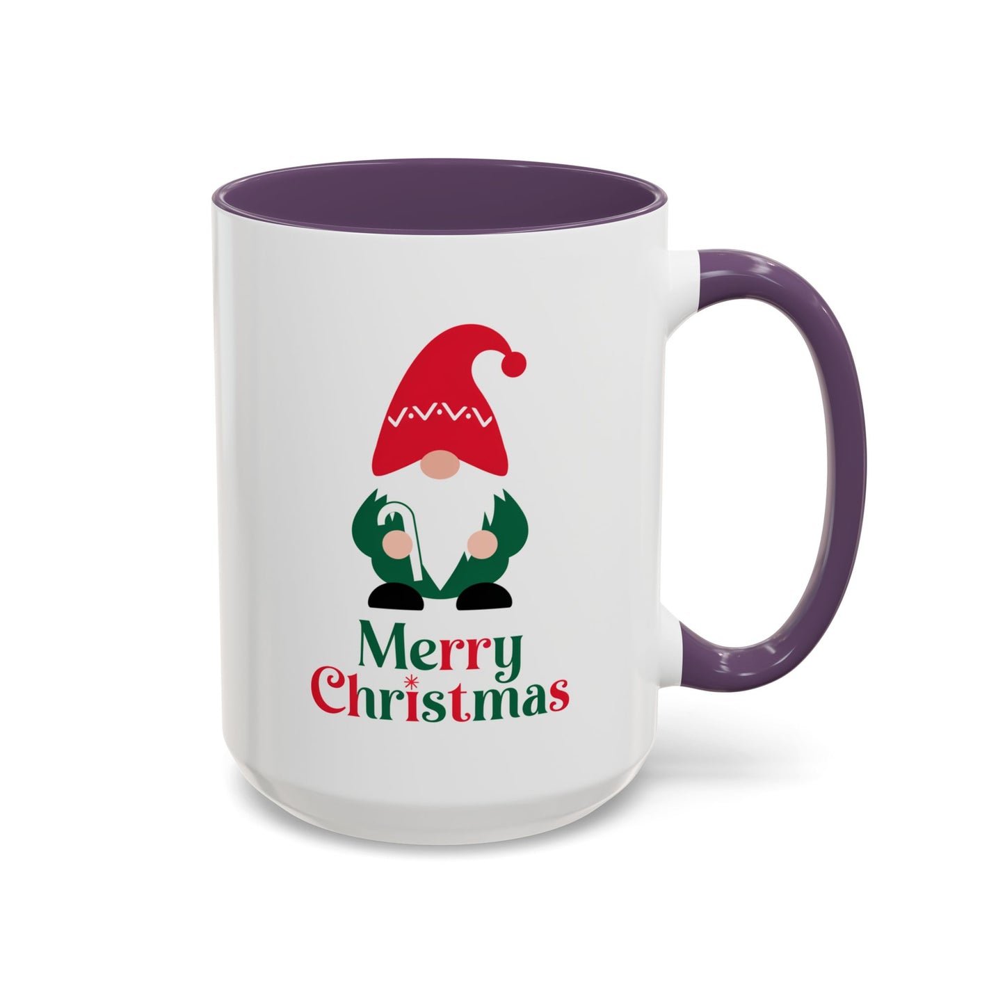 Christmas Mug - Merry Christmas Green & Red Text Gnome Candy Cane