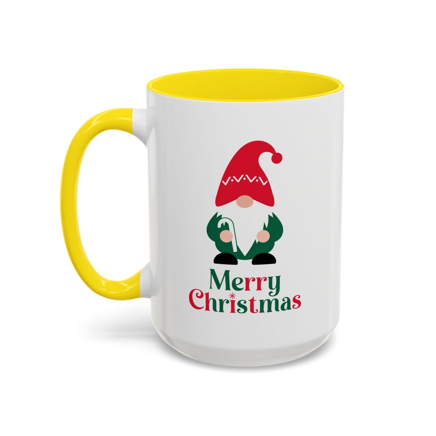 Christmas Mug - Merry Christmas Green & Red Text Gnome Candy Cane