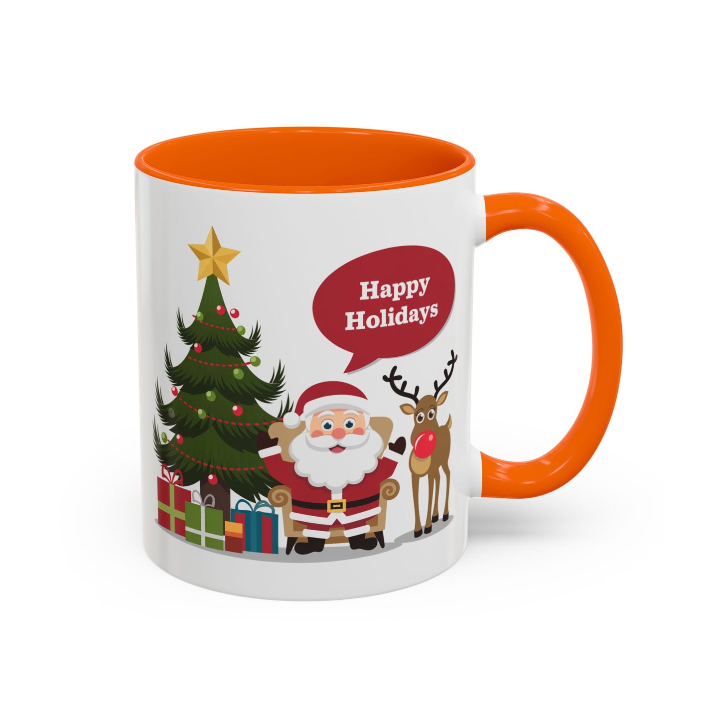 Christmas Mug - Happy Holidays Callout Santa Tree Presents Reindeer