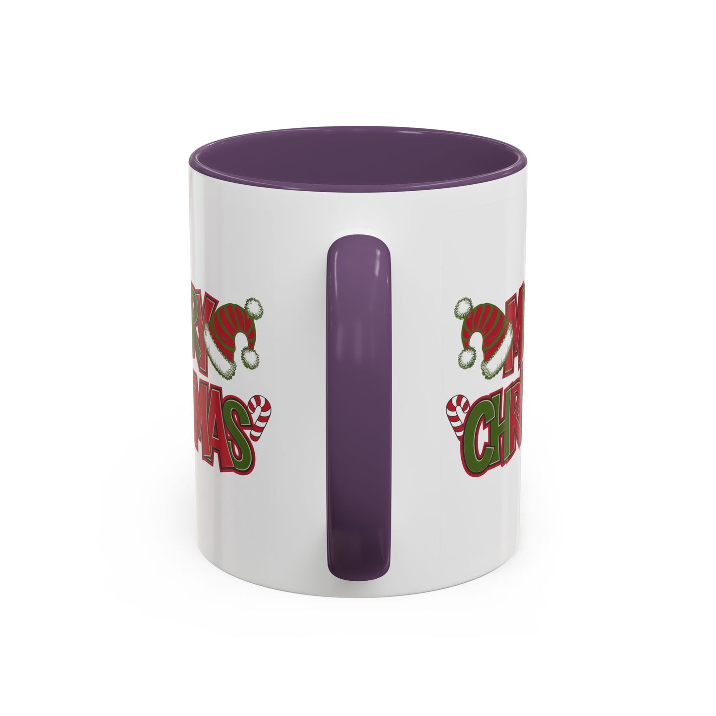 Christmas Mug - Merry Christmas Red & Green Text Hats Candy Canes