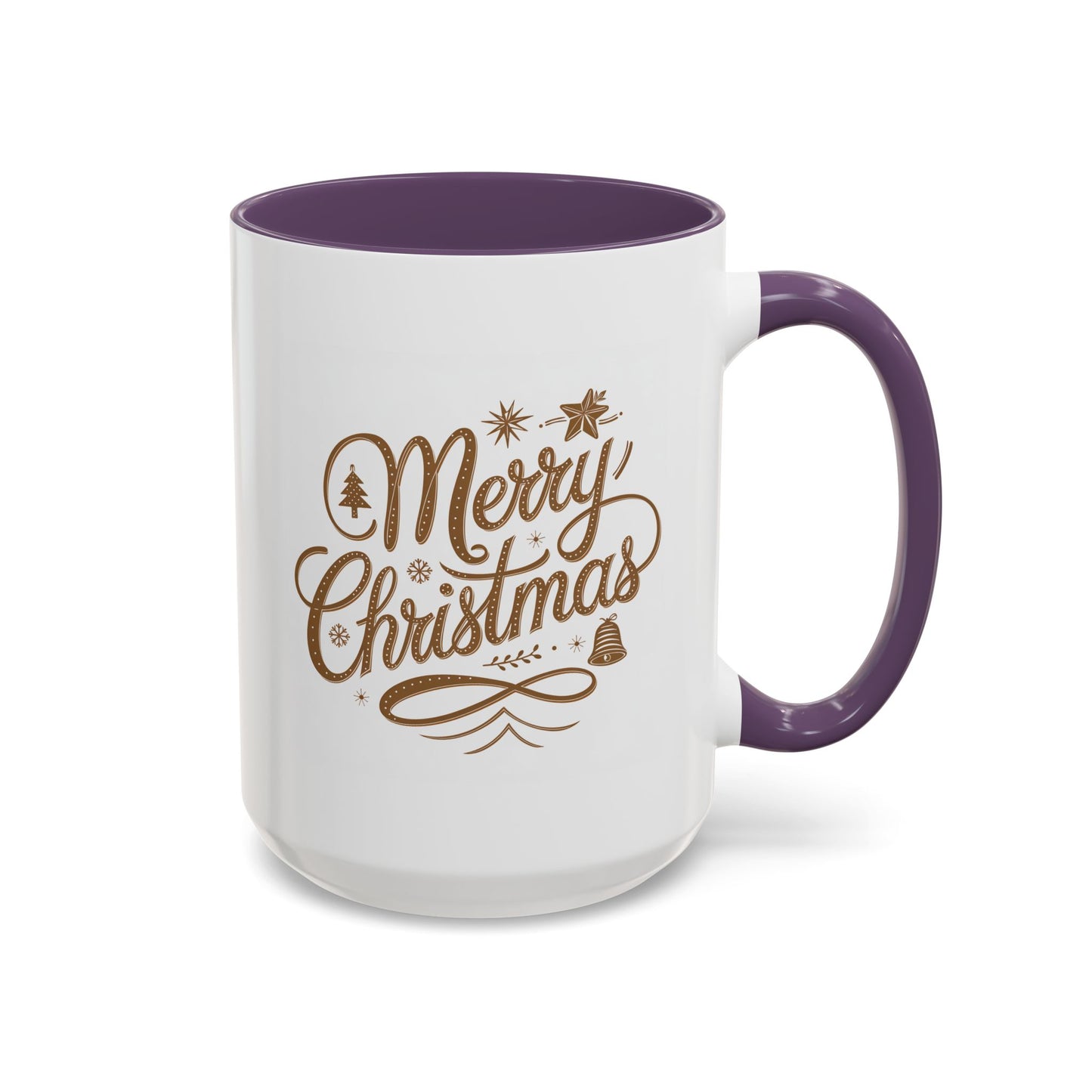 Christmas Mug - Merry Christmas Gold Text Tree Star Ornaments