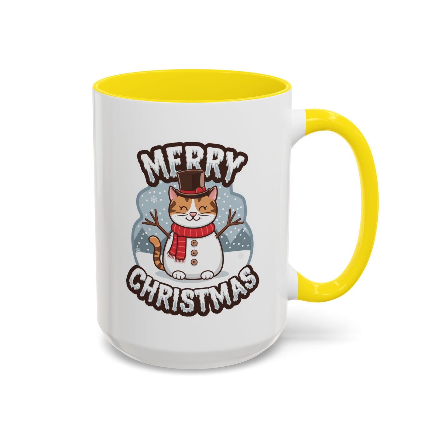 Christmas Mug - Merry Christmas Black & White Text Snowman Cat