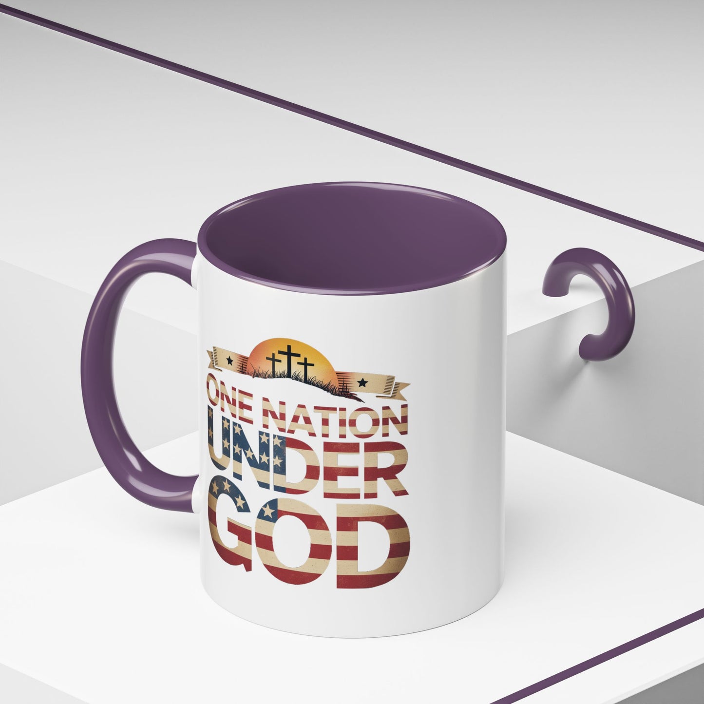 4th of July Mug - One Nation Under God Cross Flag