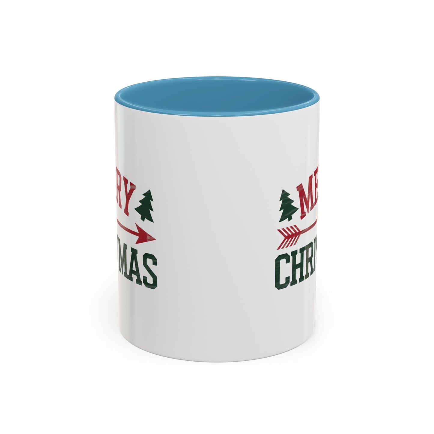 Christmas Mug - Merry Christmas Red & Green Text Heart Arrow Trees