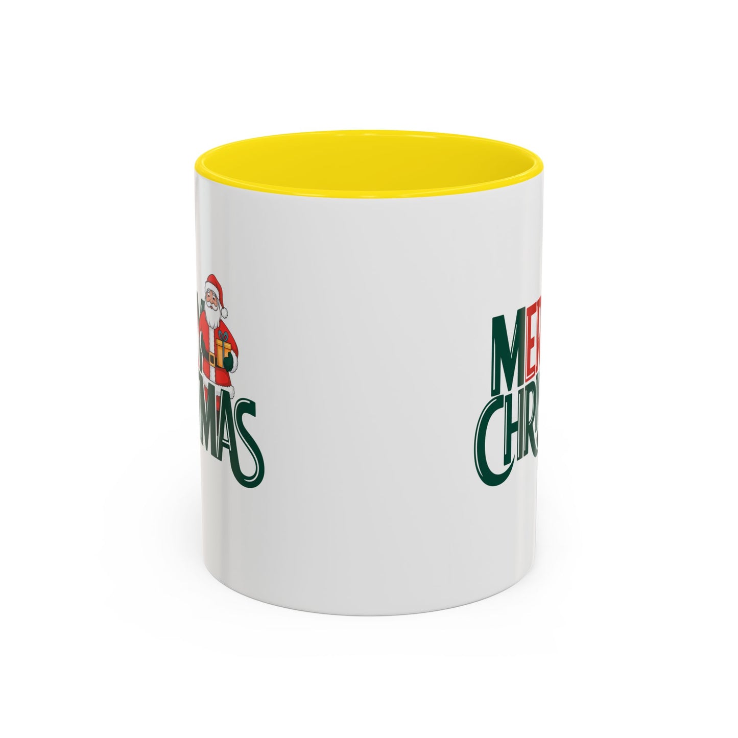 Christmas Mug - Merry Christmas Green & Red Text Santa Present