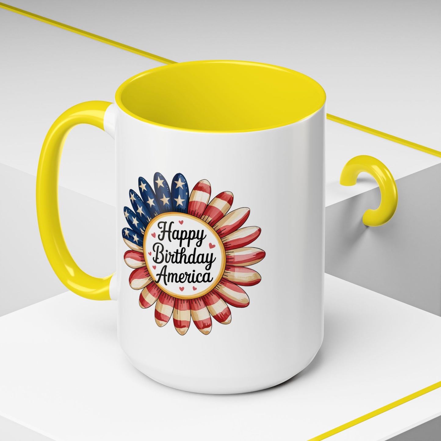 4th of July Mug - Happy Birthday America Sunflower