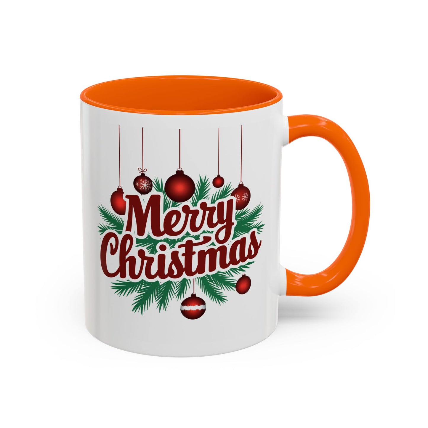 Christmas Mug - Merry Christmas Maroon Text Ornaments