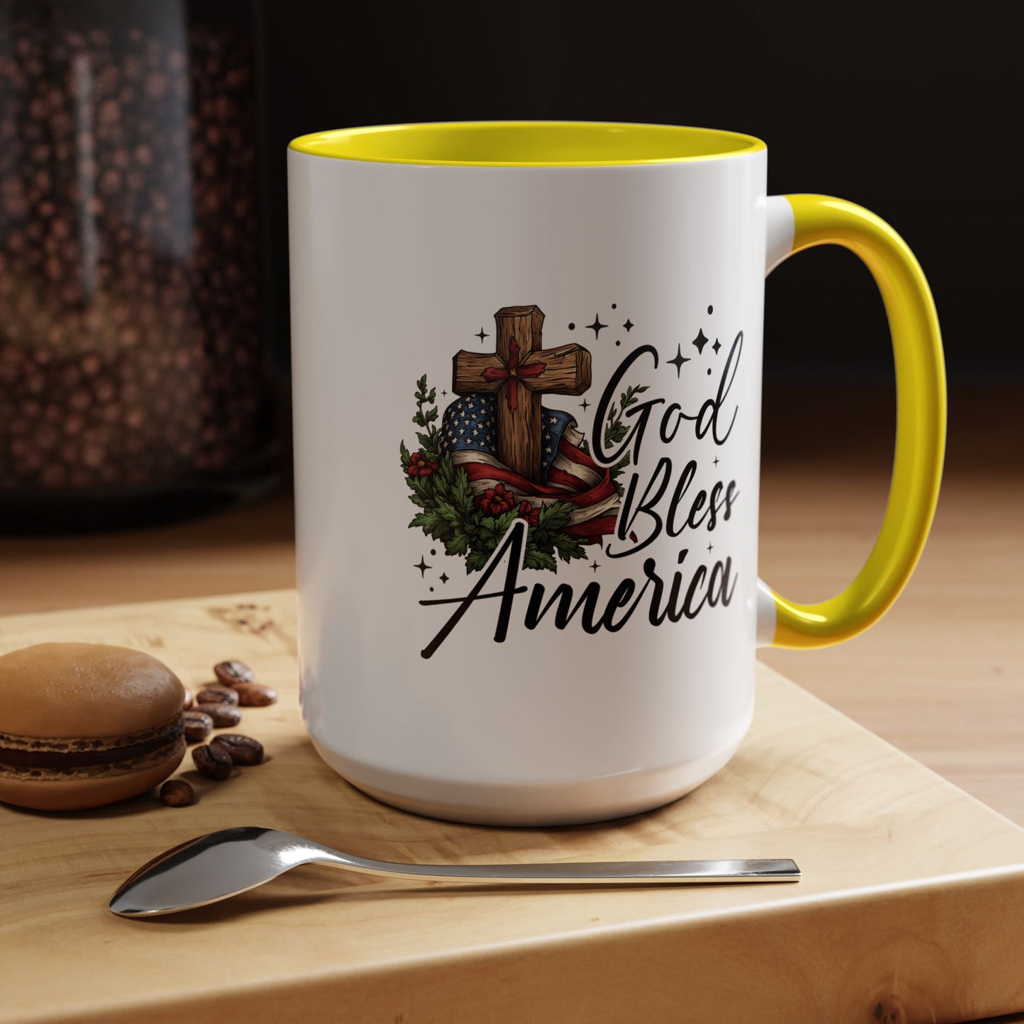 4th of July Mug - God Bless America Cross Flag