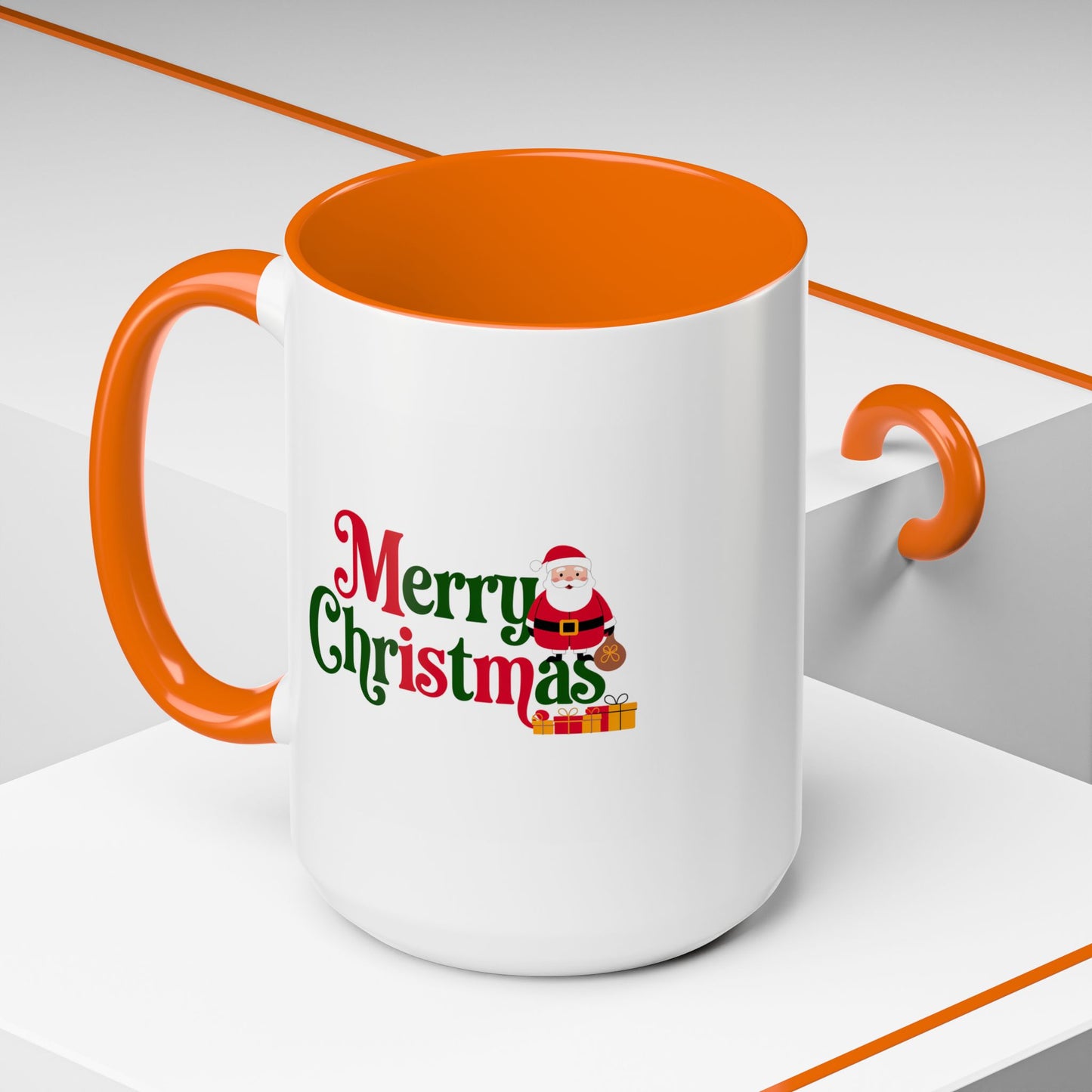 Christmas Mug - Merry Christmas Green & Red Text Santa Presents