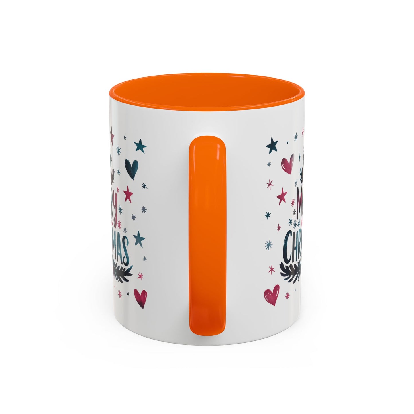 Christmas Mug - Merry Christmas Maroon & Blue Text Tree Hearts Stars