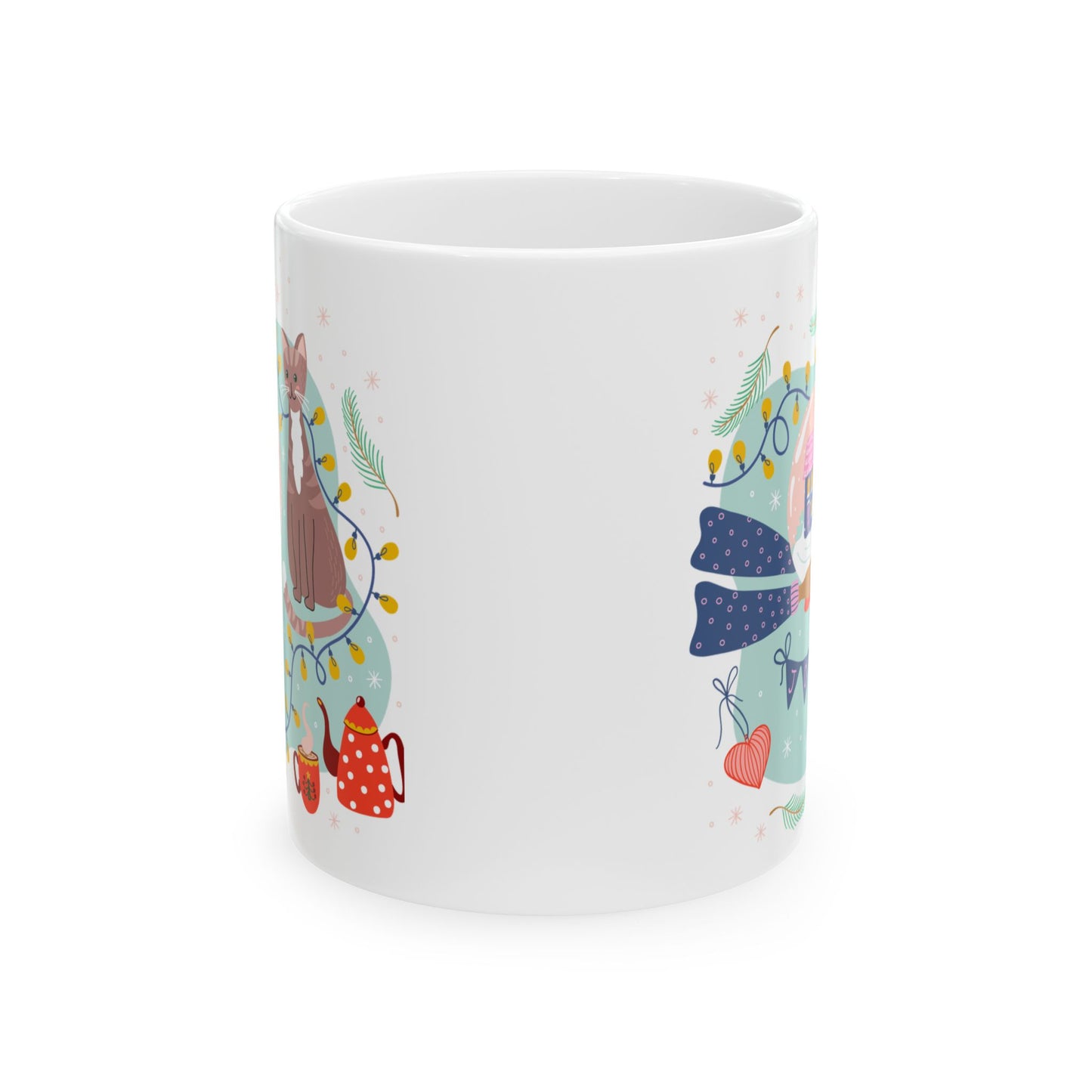 Christmas Mug - Joy Cat Snow Globe Heart Cup Lights