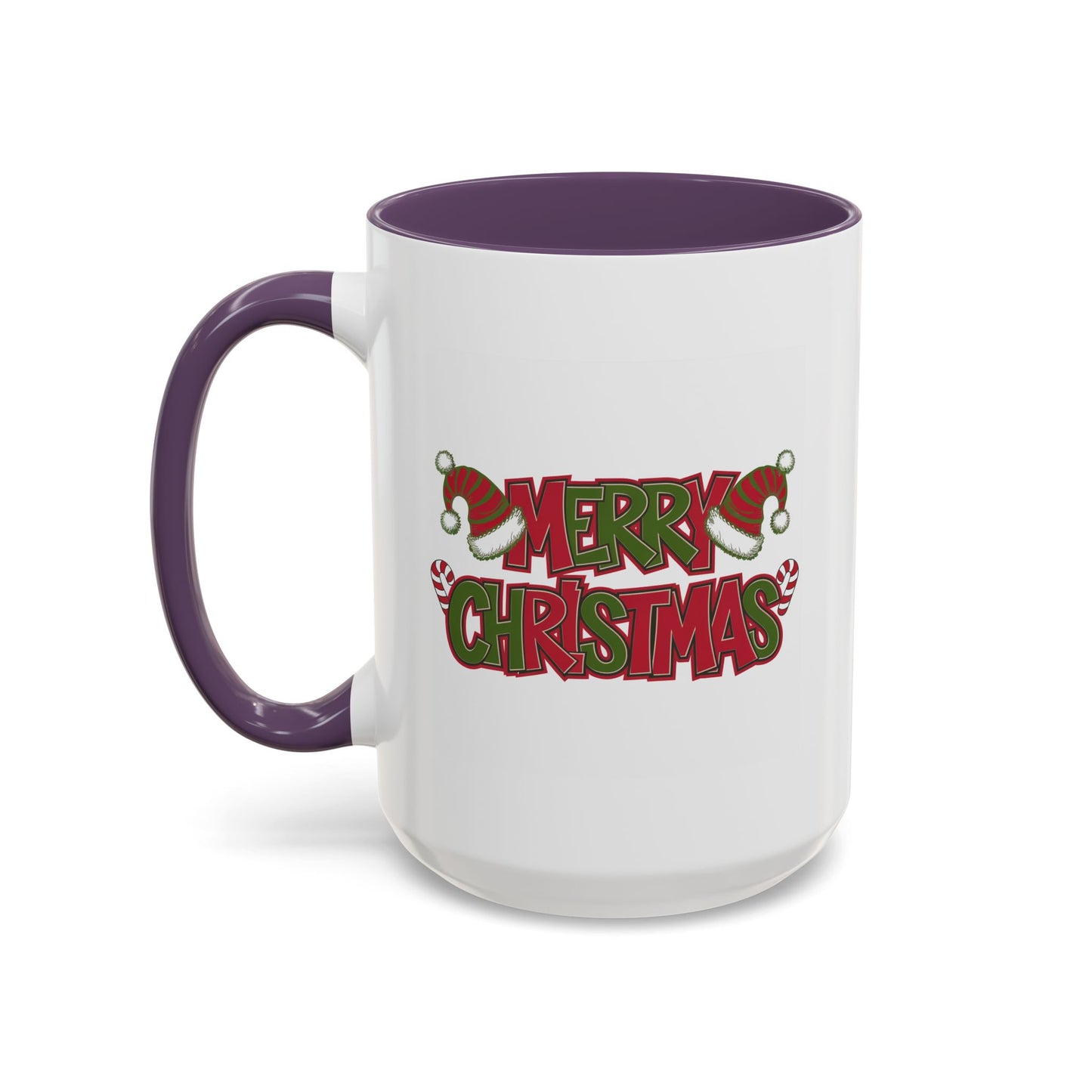 Christmas Mug - Merry Christmas Red & Green Text Hats Candy Canes