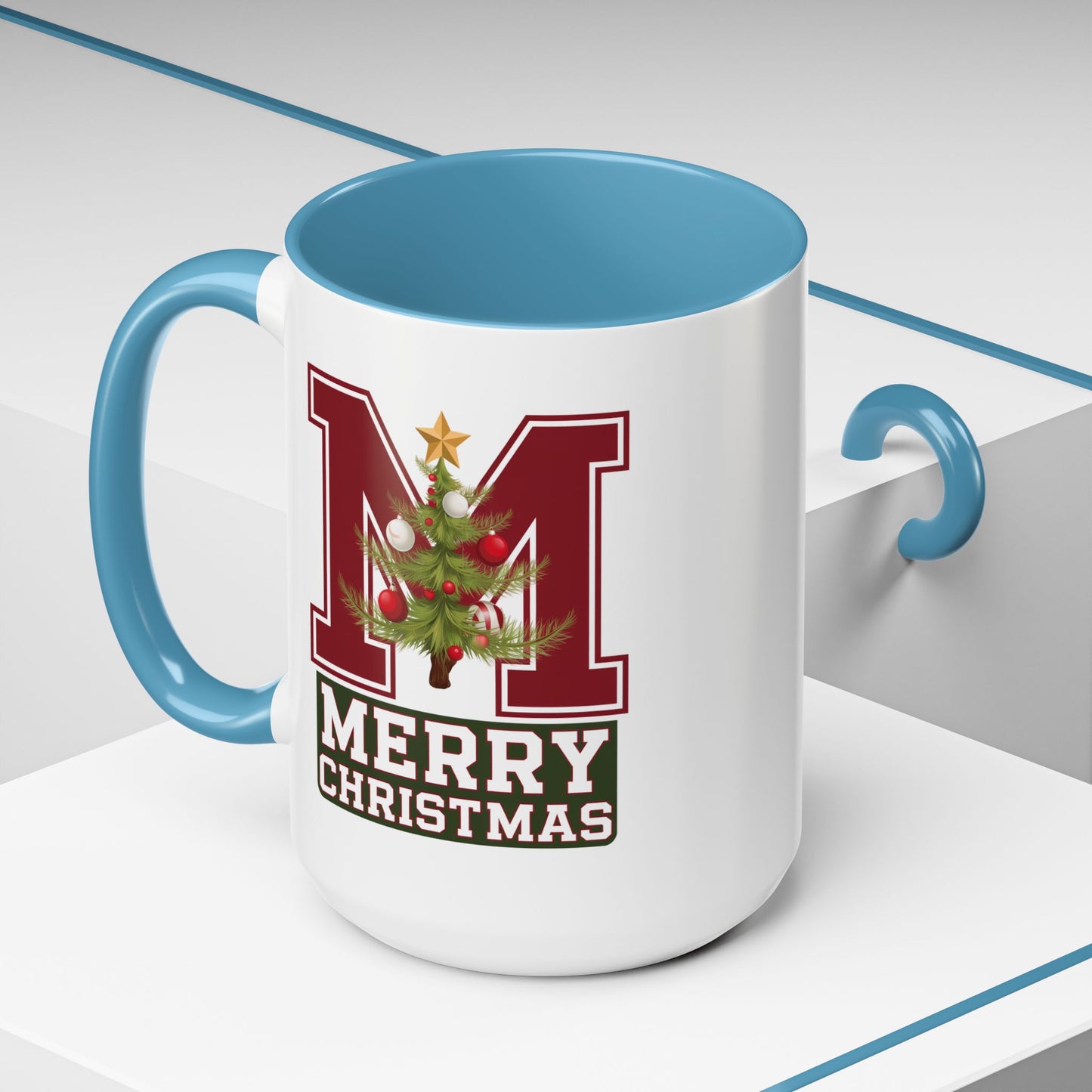 Christmas Mug - Merry Christmas White Green & Red College Text
