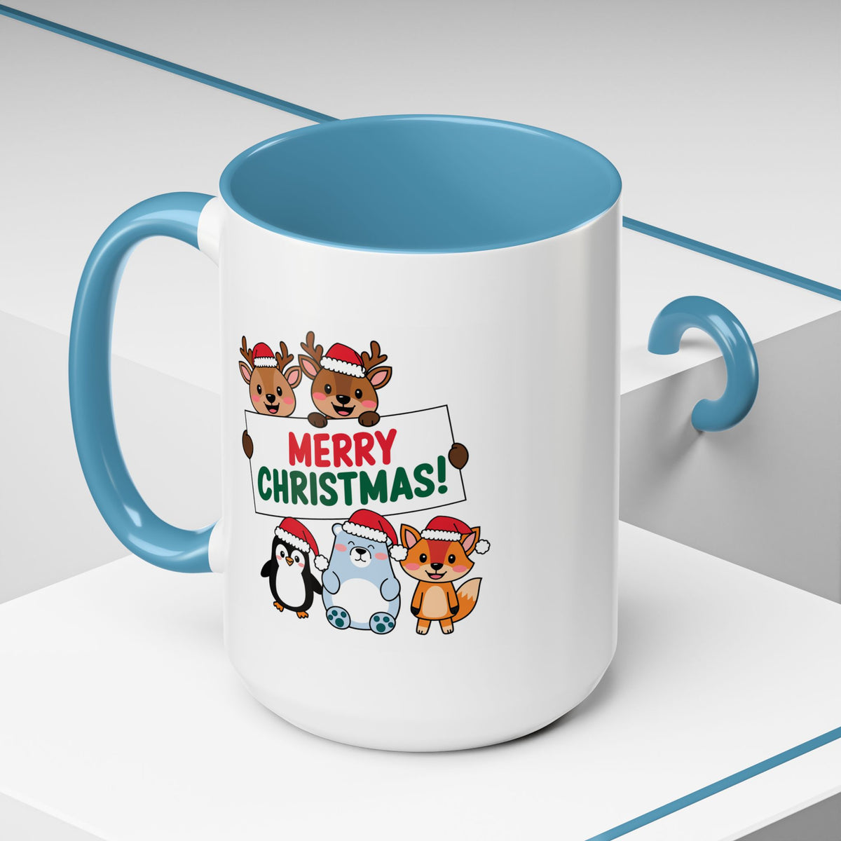 Christmas - Merry Christmas Red & Green Text Reindeer Penguin Bear Fox