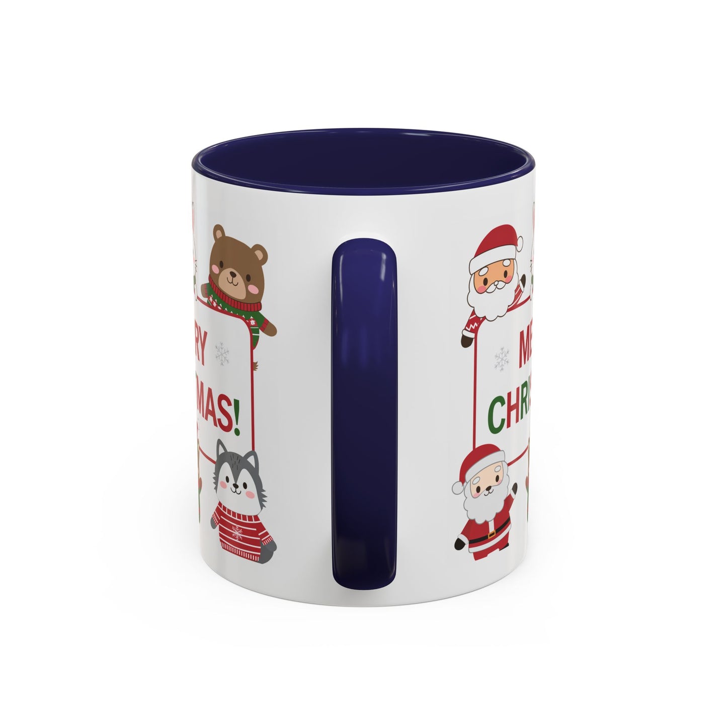 Christmas Mug - Merry Christmas Red & Green Text Santa Cute Animals