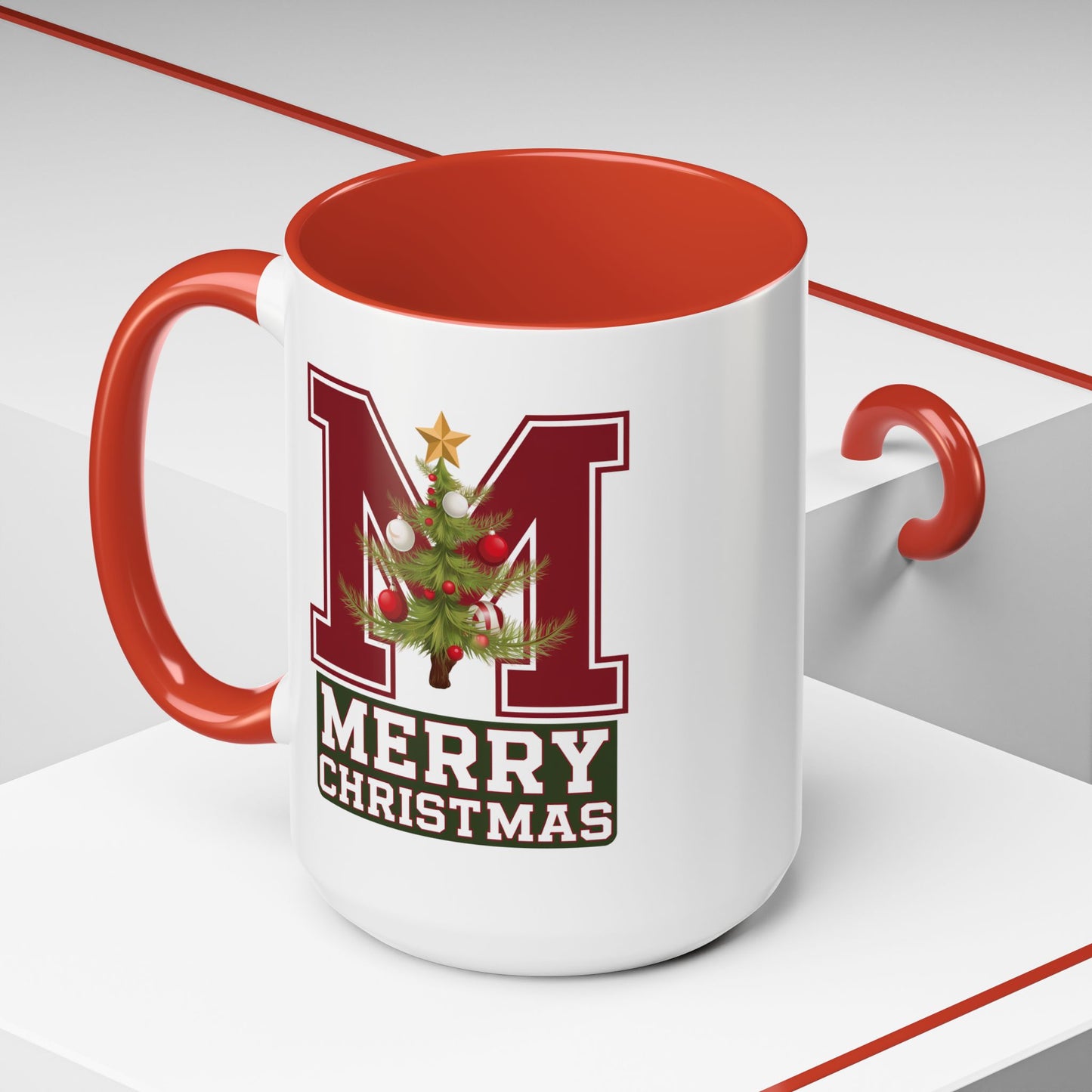 Christmas Mug - Merry Christmas White Green & Red College Text