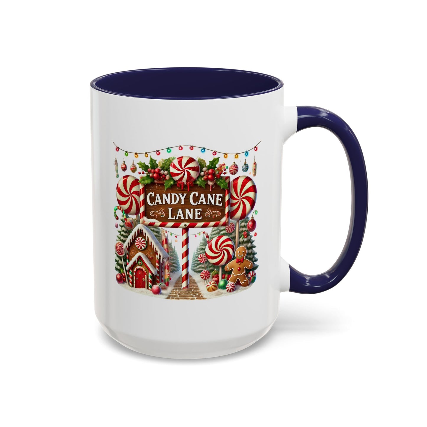 Christmas Mug - Candy Cane Lane White Text Ornaments Candy