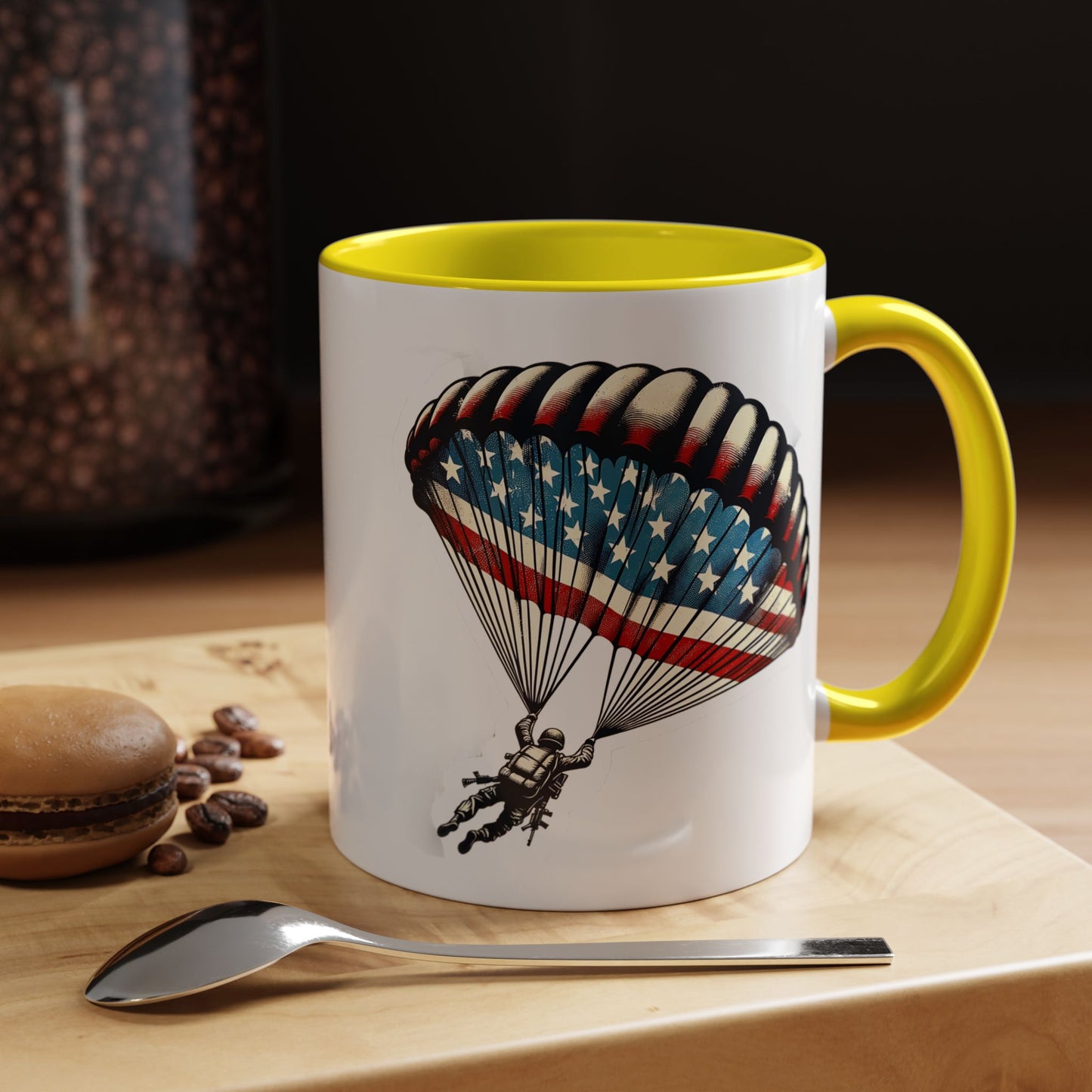4th of July Mug - Airborne Soldier Parachute Flag