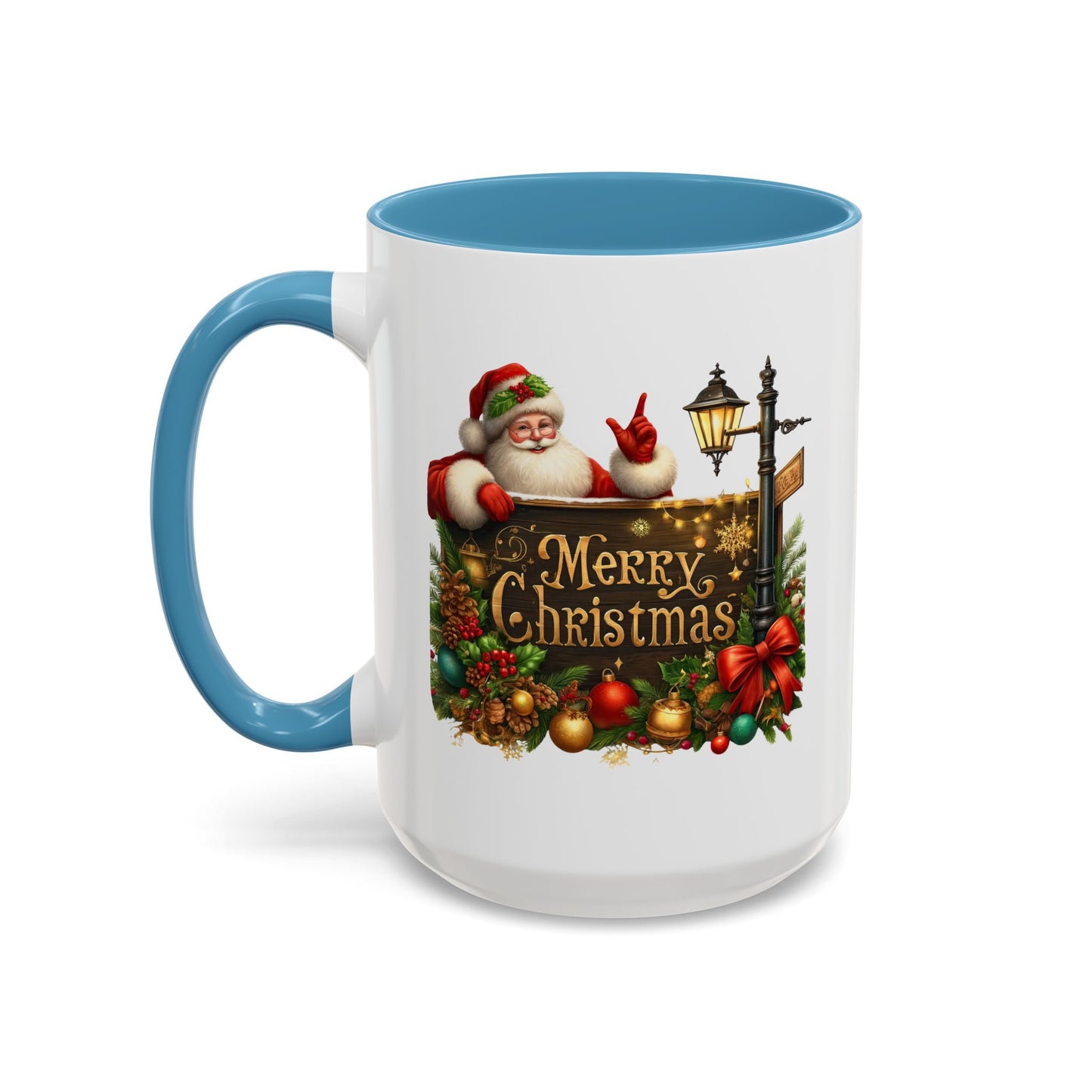 Christmas Mug - Merry Christmas Gold Text Santa Point Ornaments