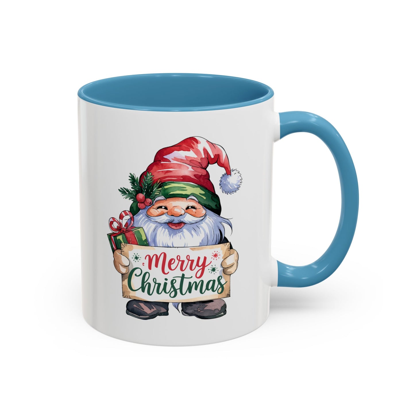 Christmas Mug - Merry Christmas Red & Green Text Gnome Present