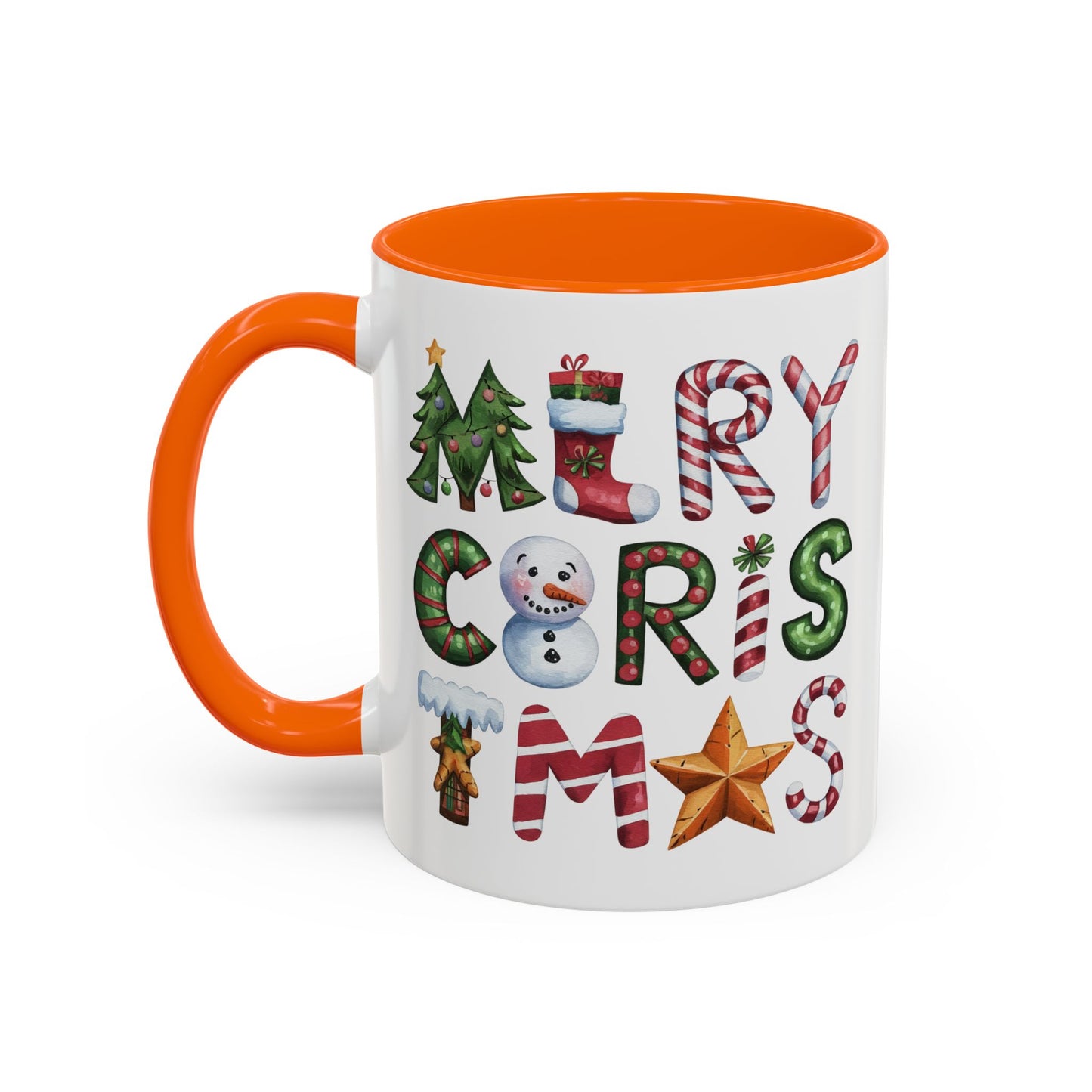 Christmas Mug - Merry Christmas Green Red & Gold Patterned Text