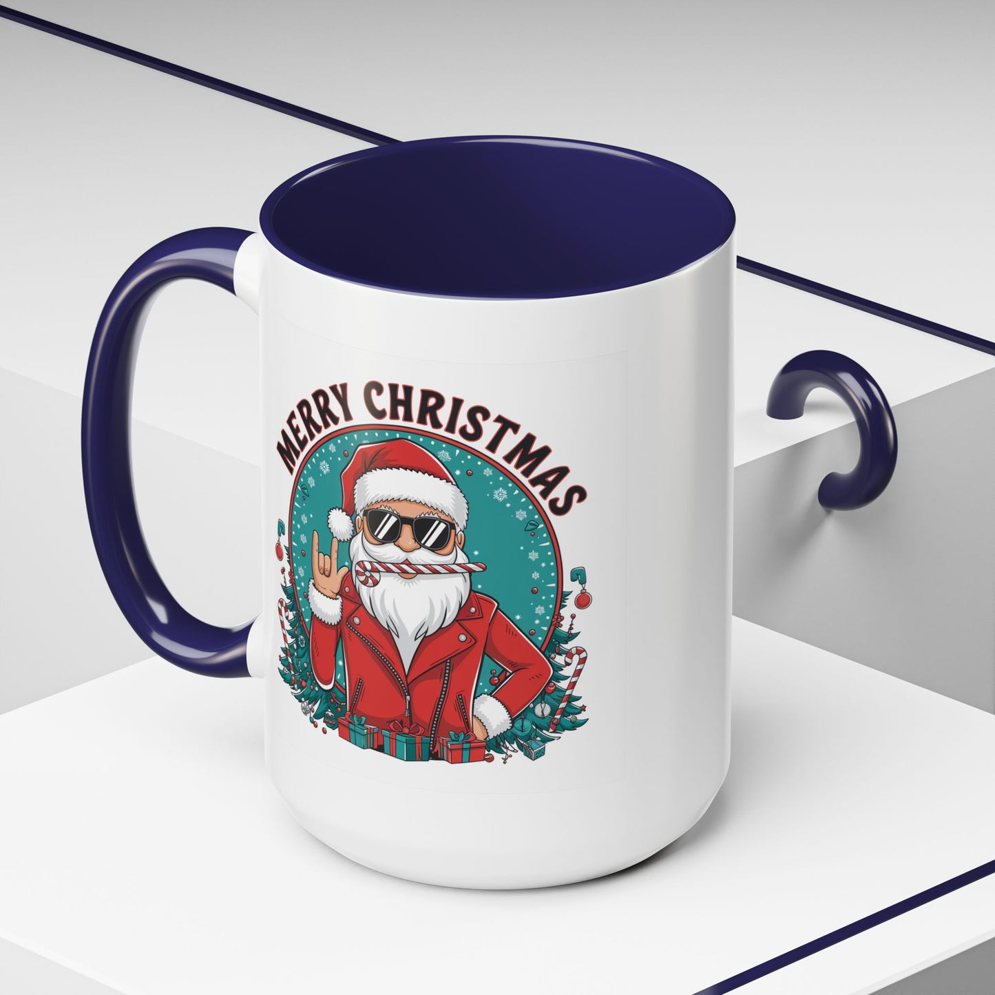 Christmas Mug - Merry Christmas Black & Red Text Cool Santa