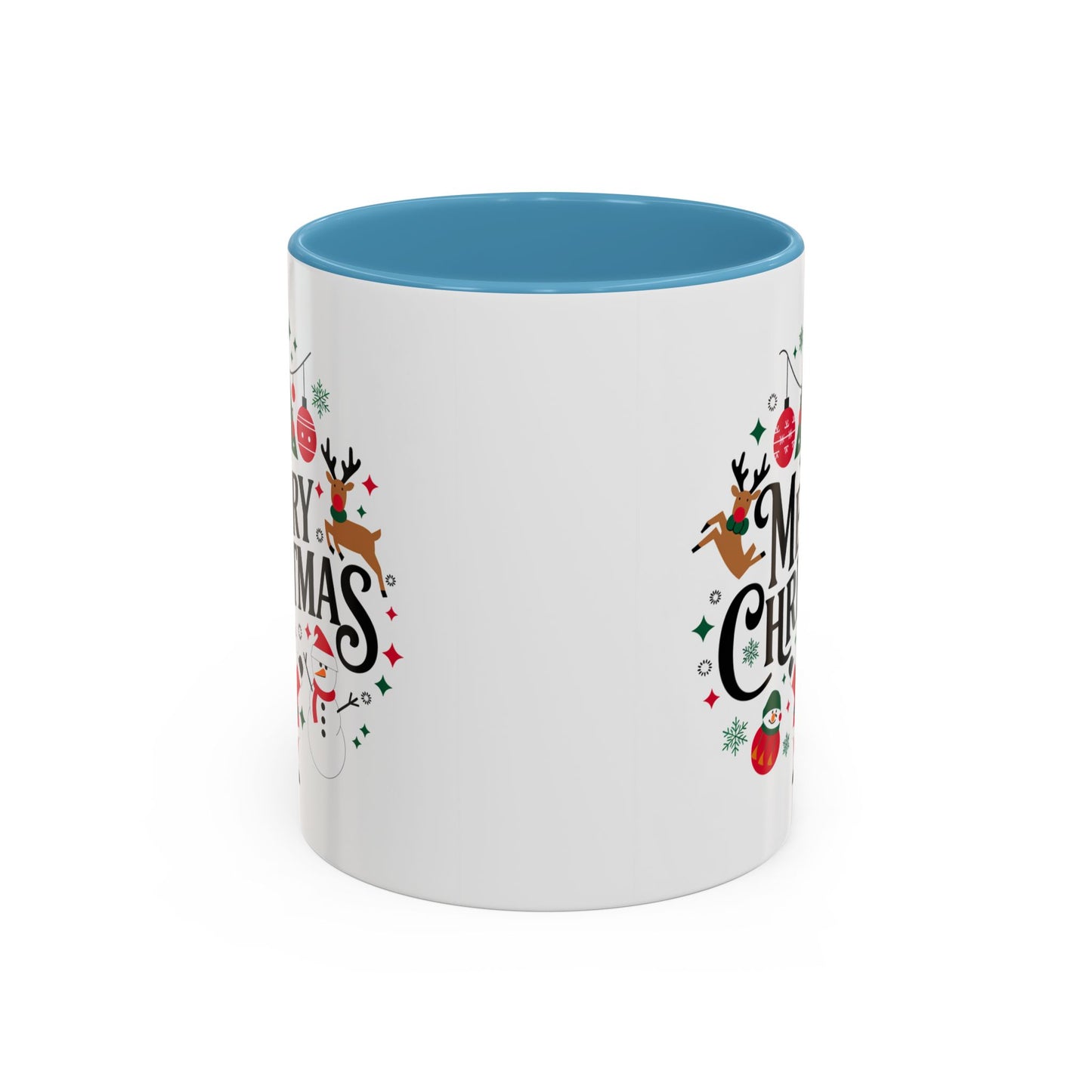 Christmas Mug - Merry Christmas Black Text Santa Reindeer Snowmen Ornaments