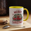 Christmas Mug - Merry Christmas Maroon Text Camper Trees Snowflakes