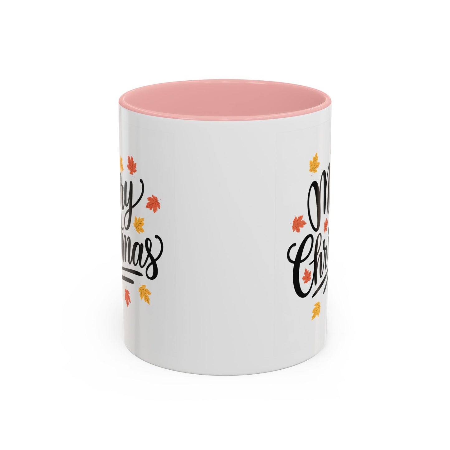 Christmas Mug - Merry Christmas Black Text Fall Leaves