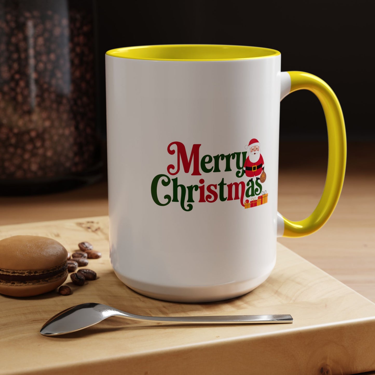 Christmas Mug - Merry Christmas Green & Red Text Santa Presents