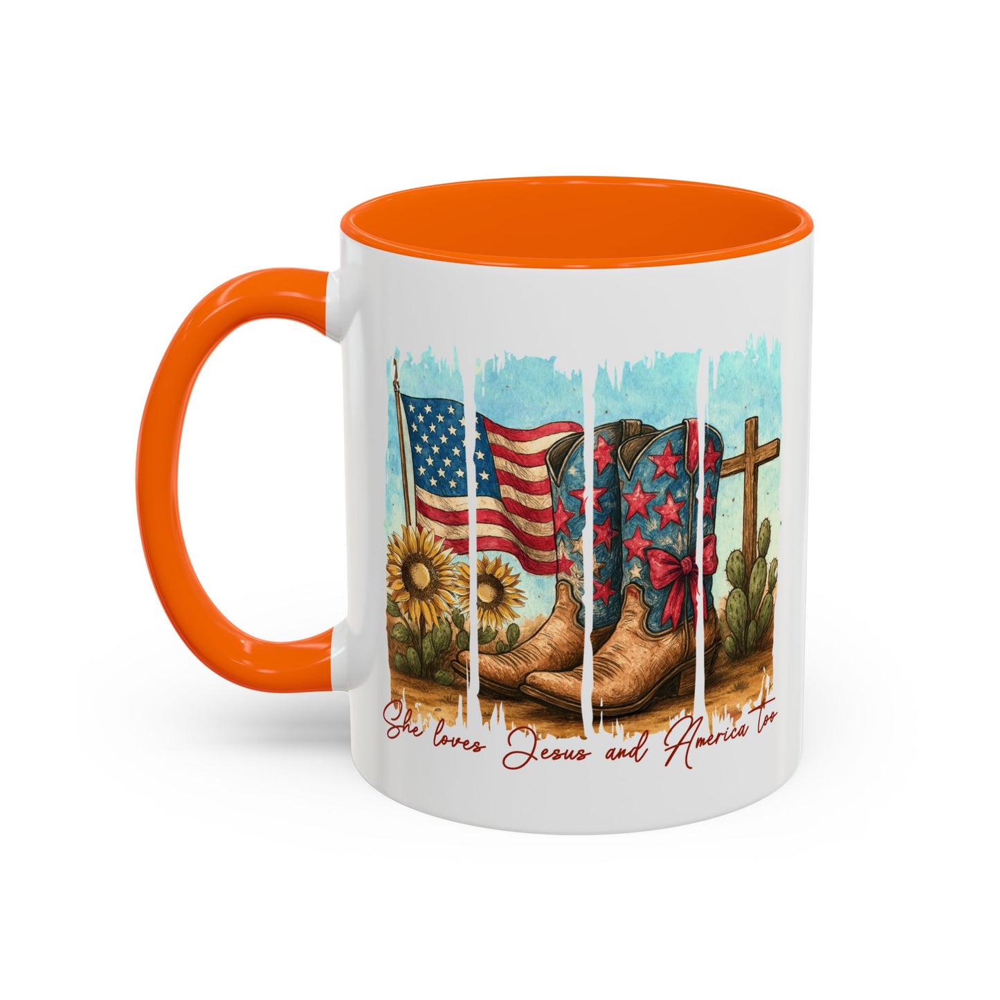 4th of July Mug - She Loves Jesus & America Too Boots