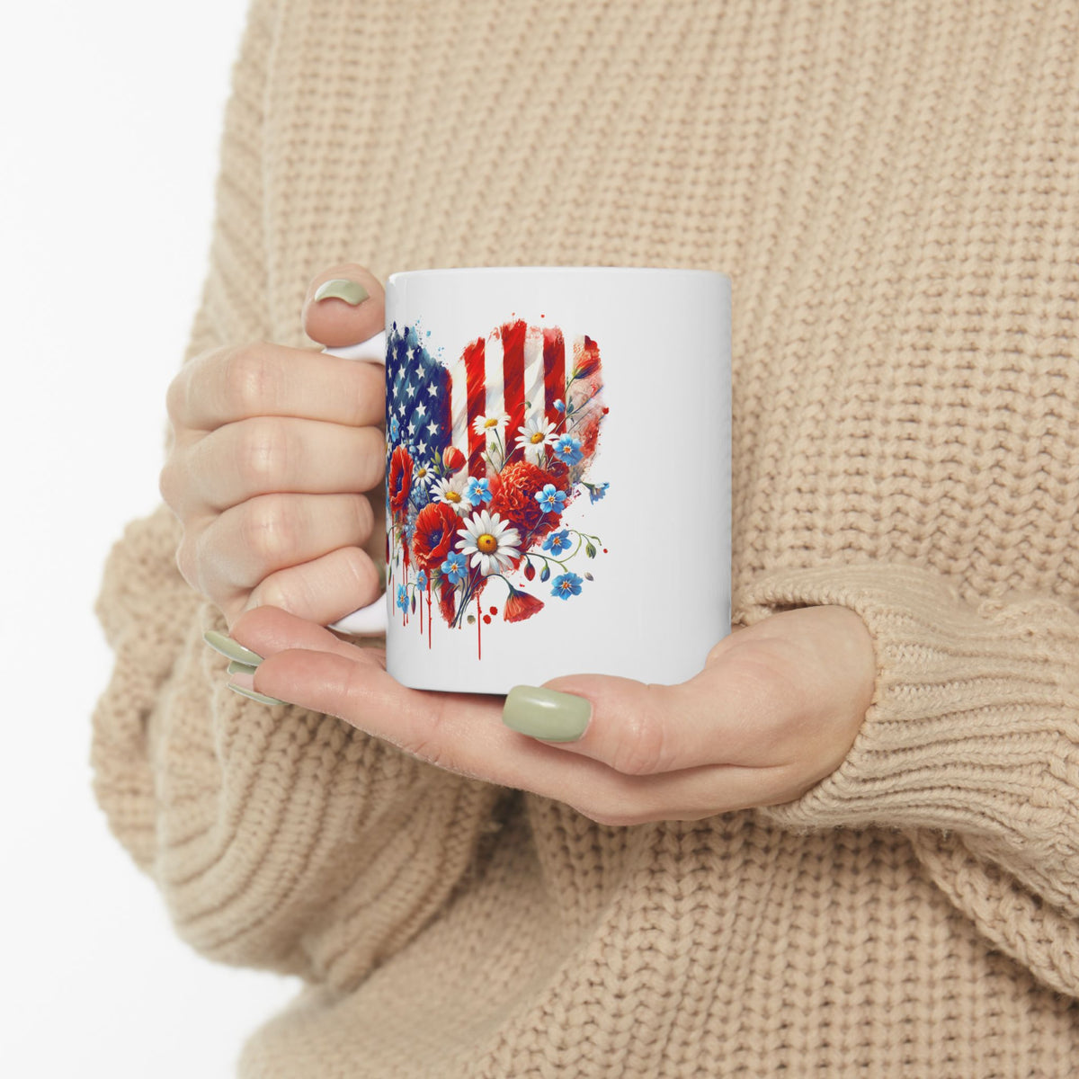 4th of July Mug - Patriotic USA Flowers Heart