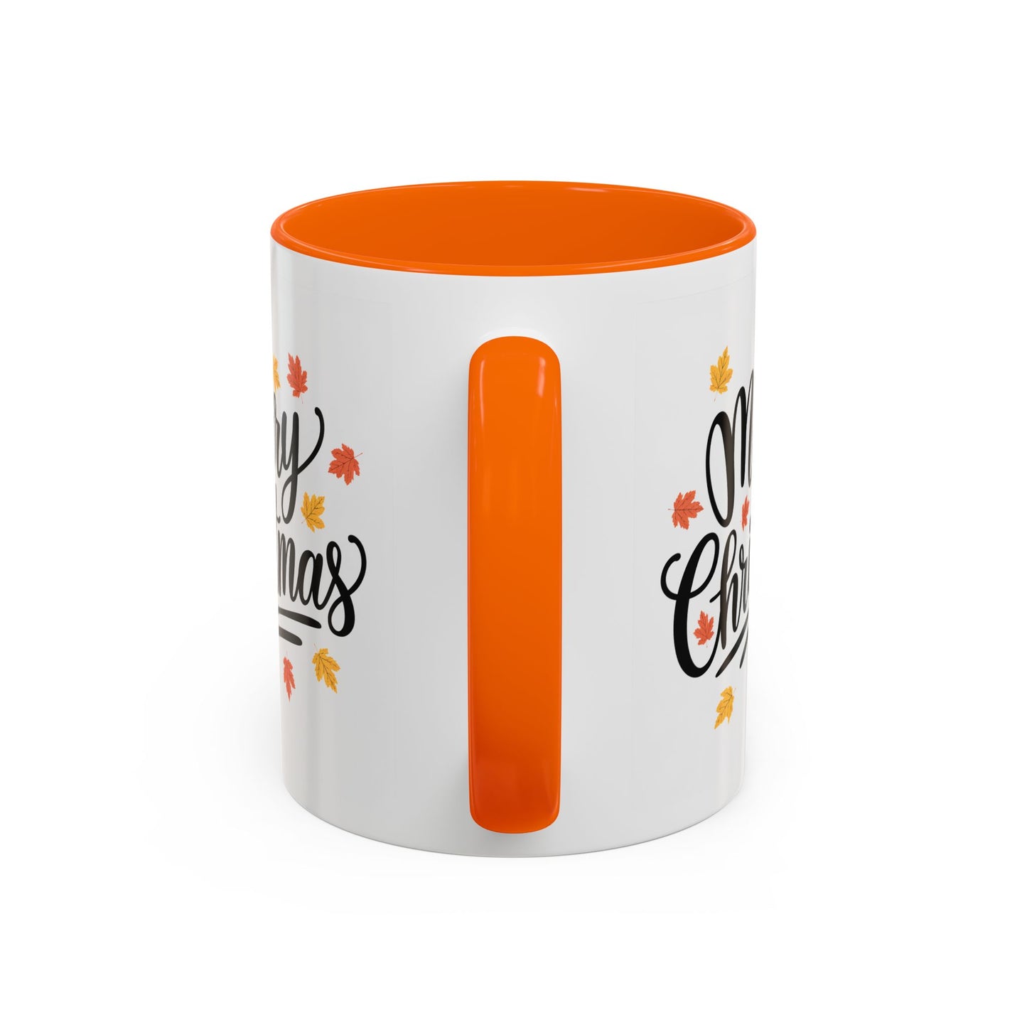 Christmas Mug - Merry Christmas Black Text Fall Leaves