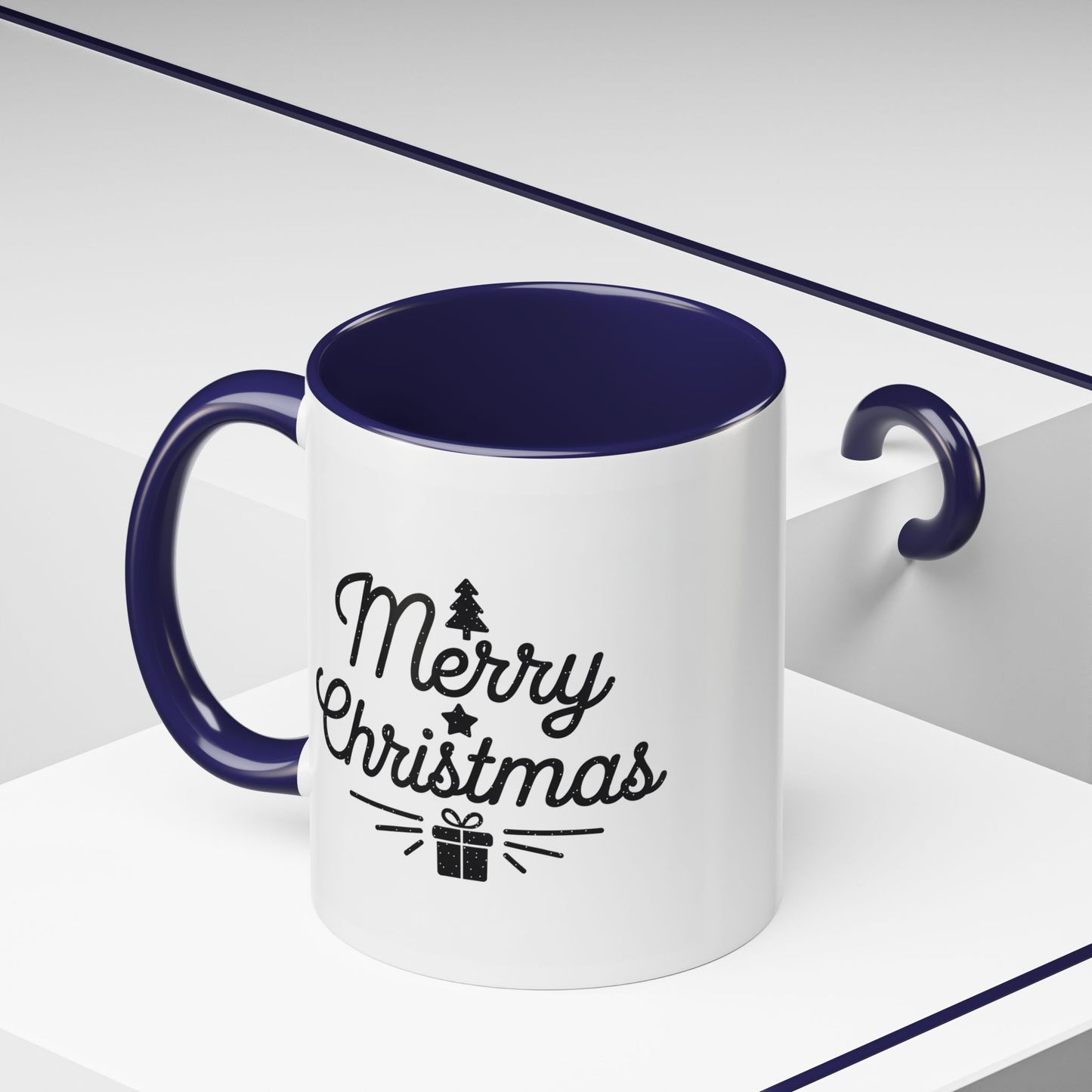 Christmas Mug - Merry Christmas Black Text Tree Star Present