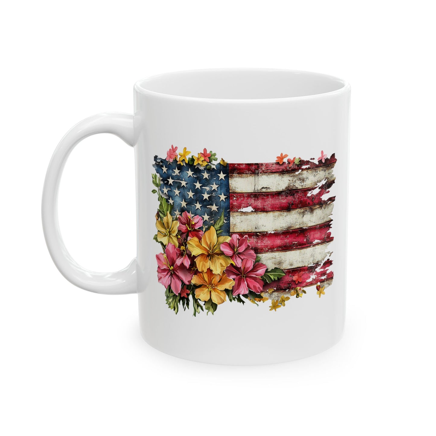 4th of July Mug - Floral AmericanFlag