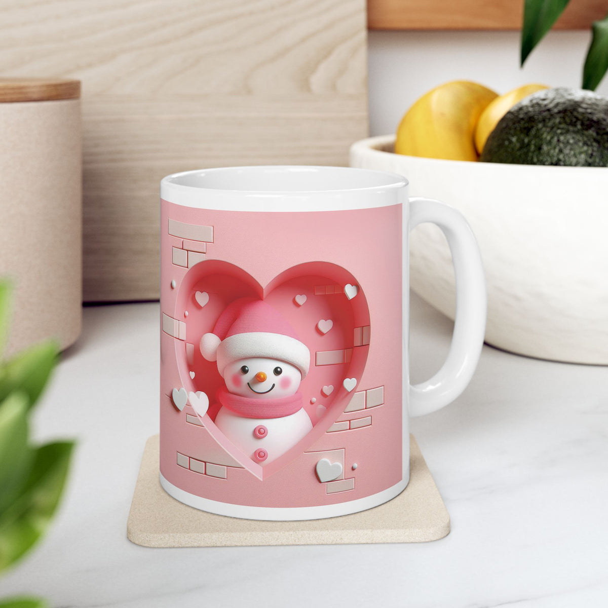 Chirstmas Mug - Pink Snowman Heart