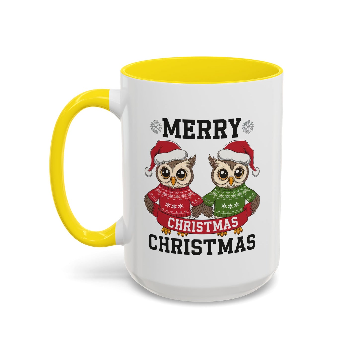 Christmas Mug - Merry Christmas Black Text Owls