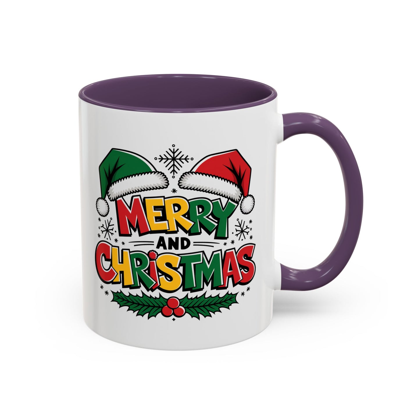 Christmas Mug - Merry Christmas Red Yellow & Green Text Green & Red Hat