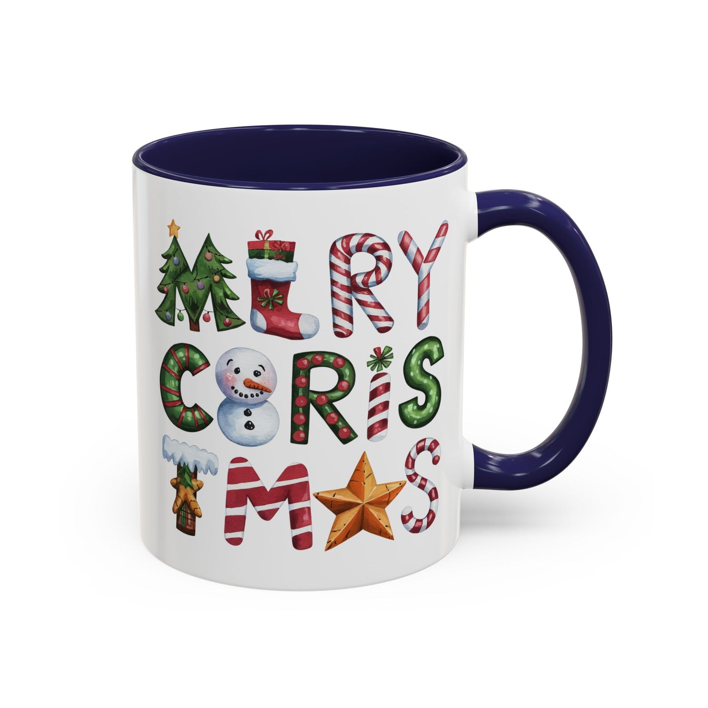 Christmas Mug - Merry Christmas Green Red & Gold Patterned Text