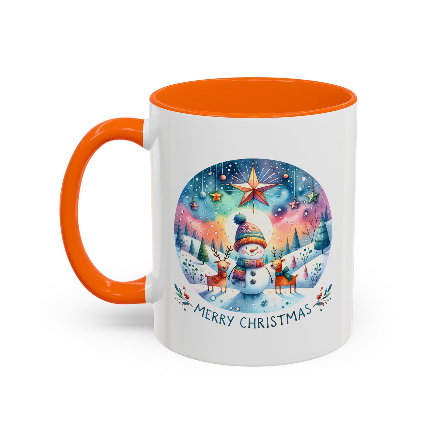 Christmas Mug - Merry Christmas Blue Text Snowman Star Reindeer