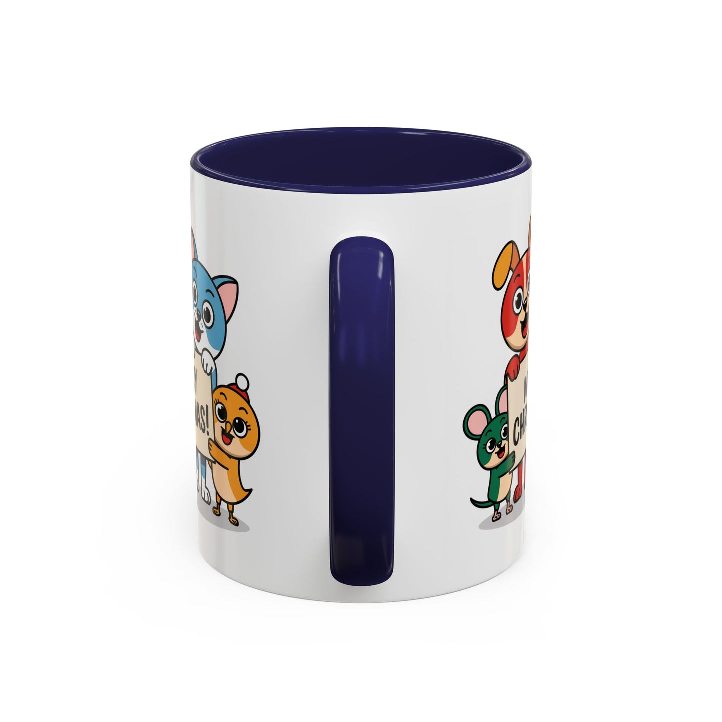 Christmas Mug - Merry Christmas Black Text Mouse Dog Cat Bird