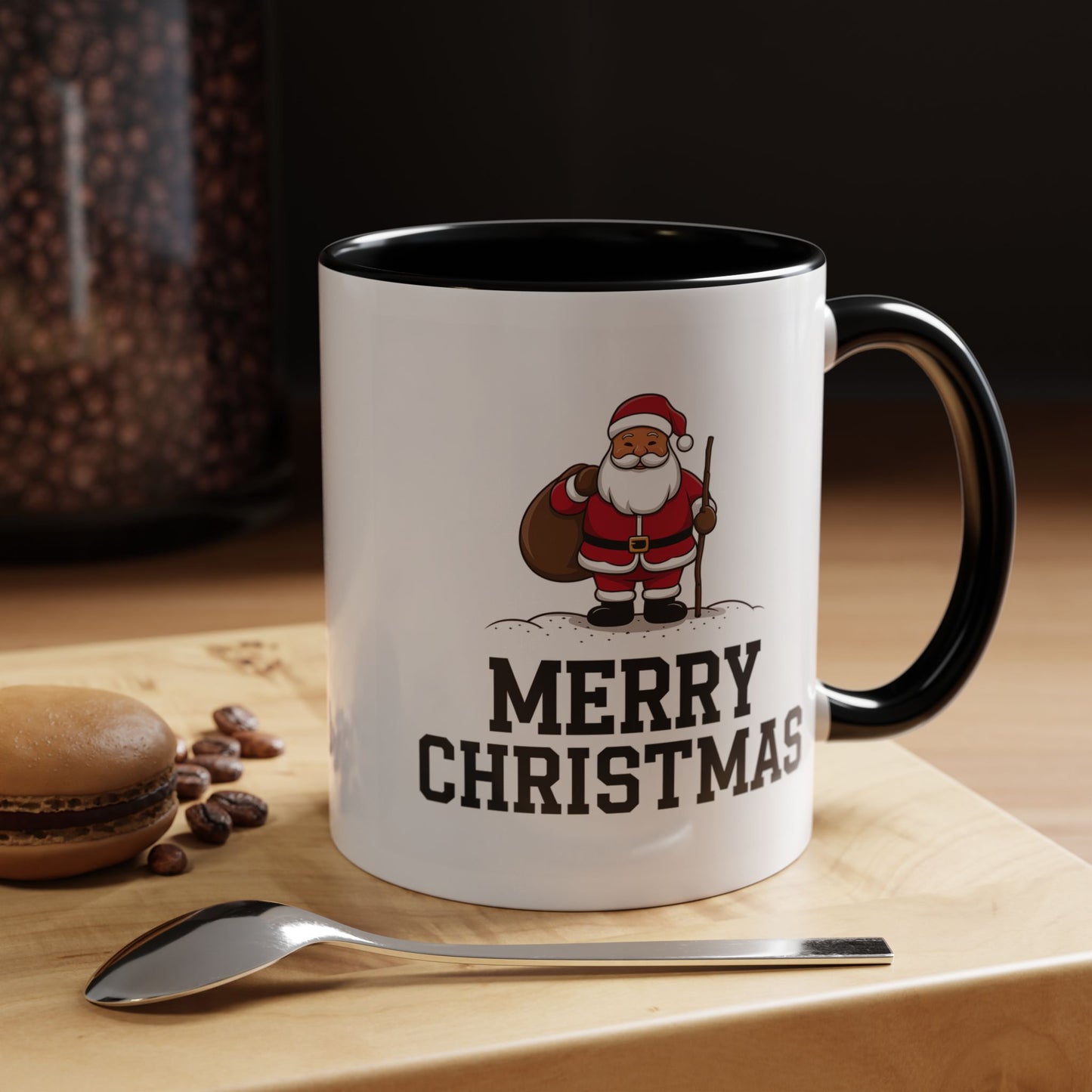 Christmas Mug - Merry Christmas Black Text Santa Walking