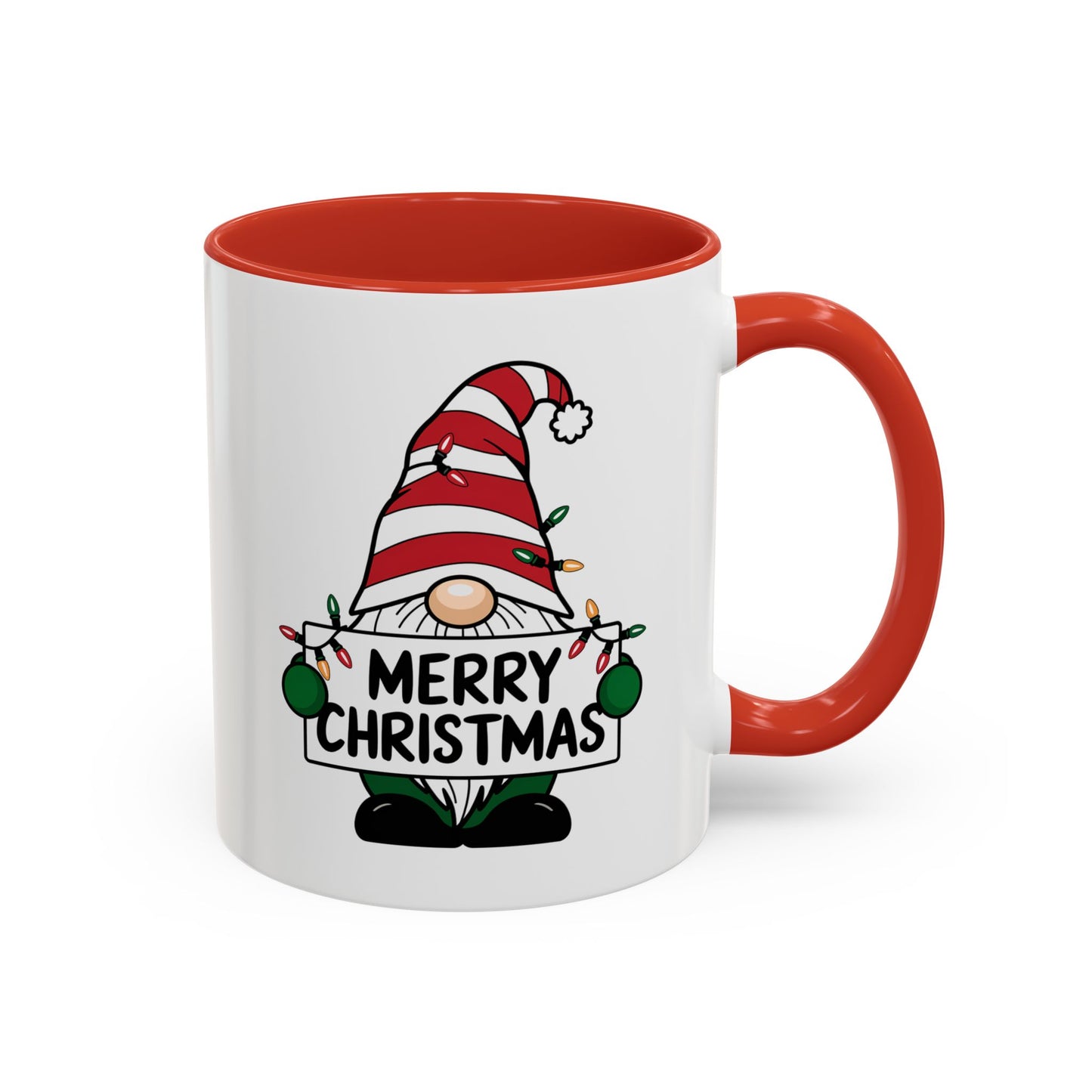 Christmas Mug - Merry Christmas Black Text Gnome Lights