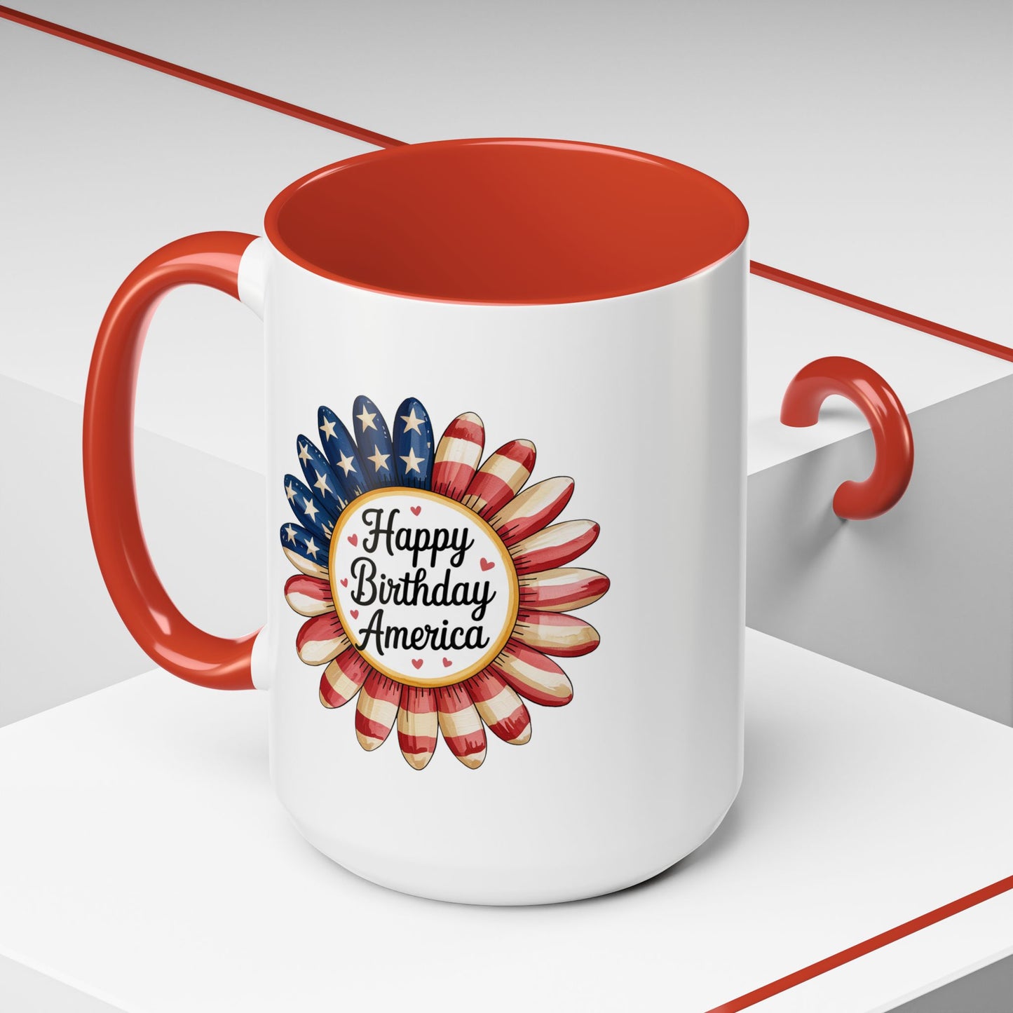 4th of July Mug - Happy Birthday America Sunflower