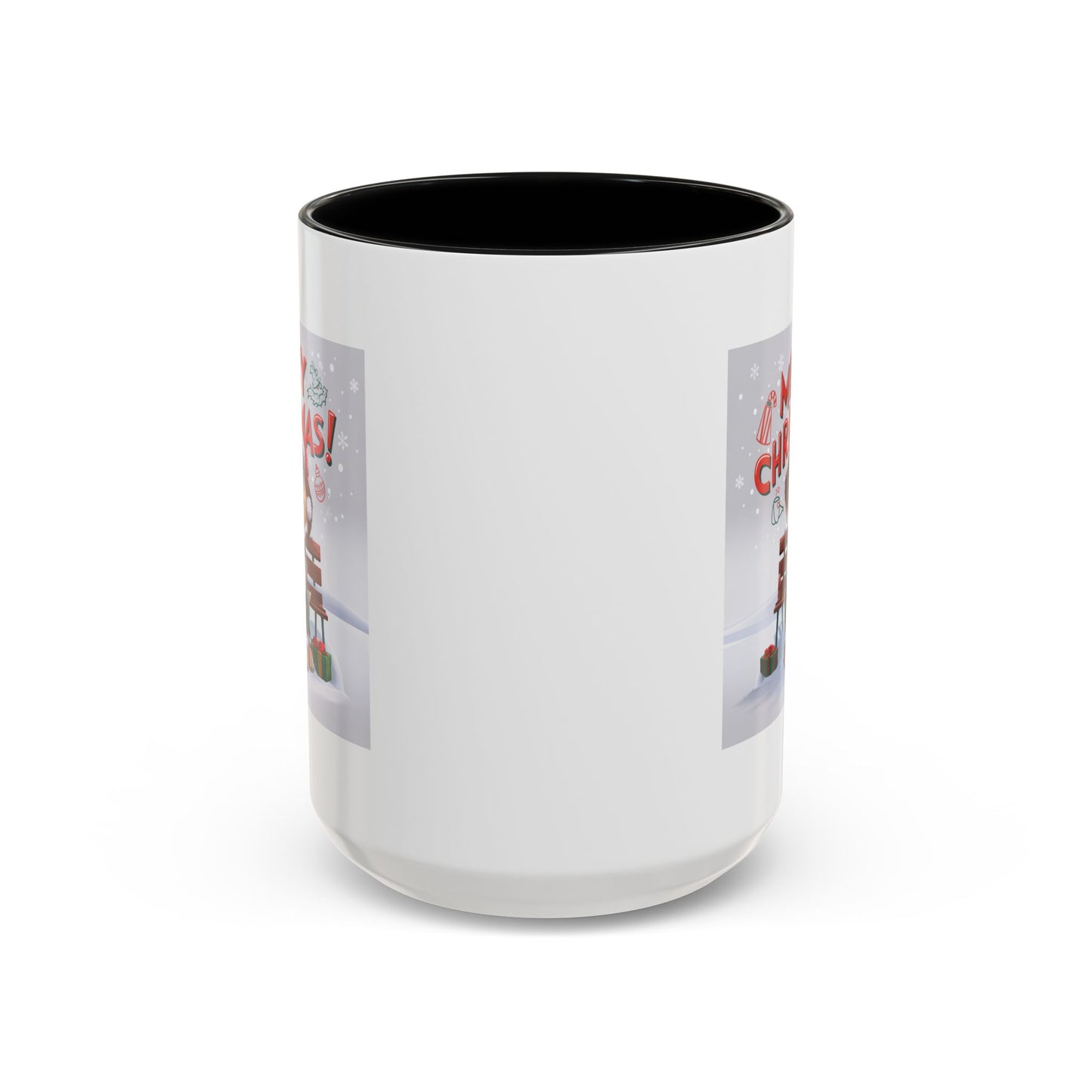 Christmas Mug - Merry Christmas Red Text Puppy Green Top