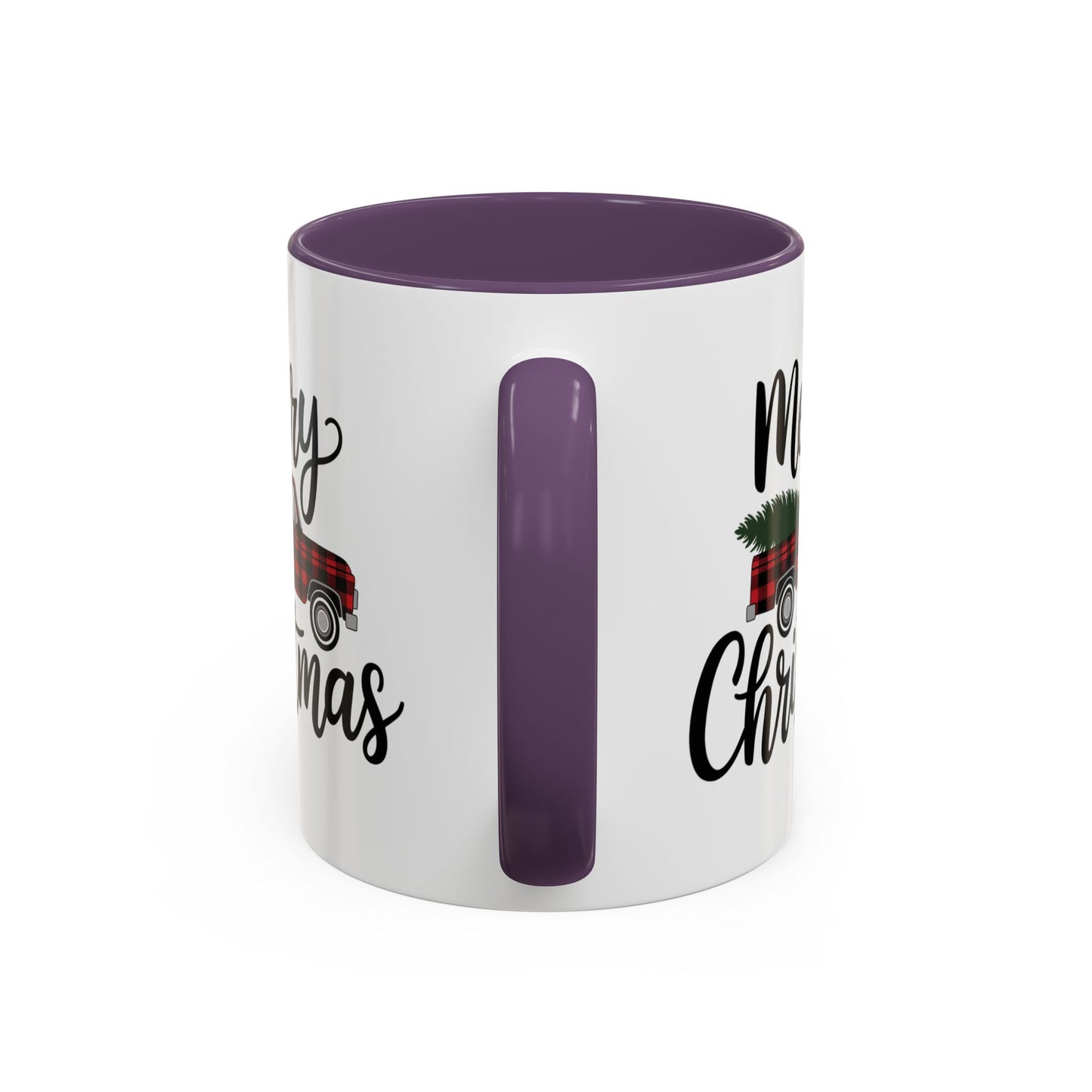 Christmas Mug - Merry Christmas Black Text Tartan Truck