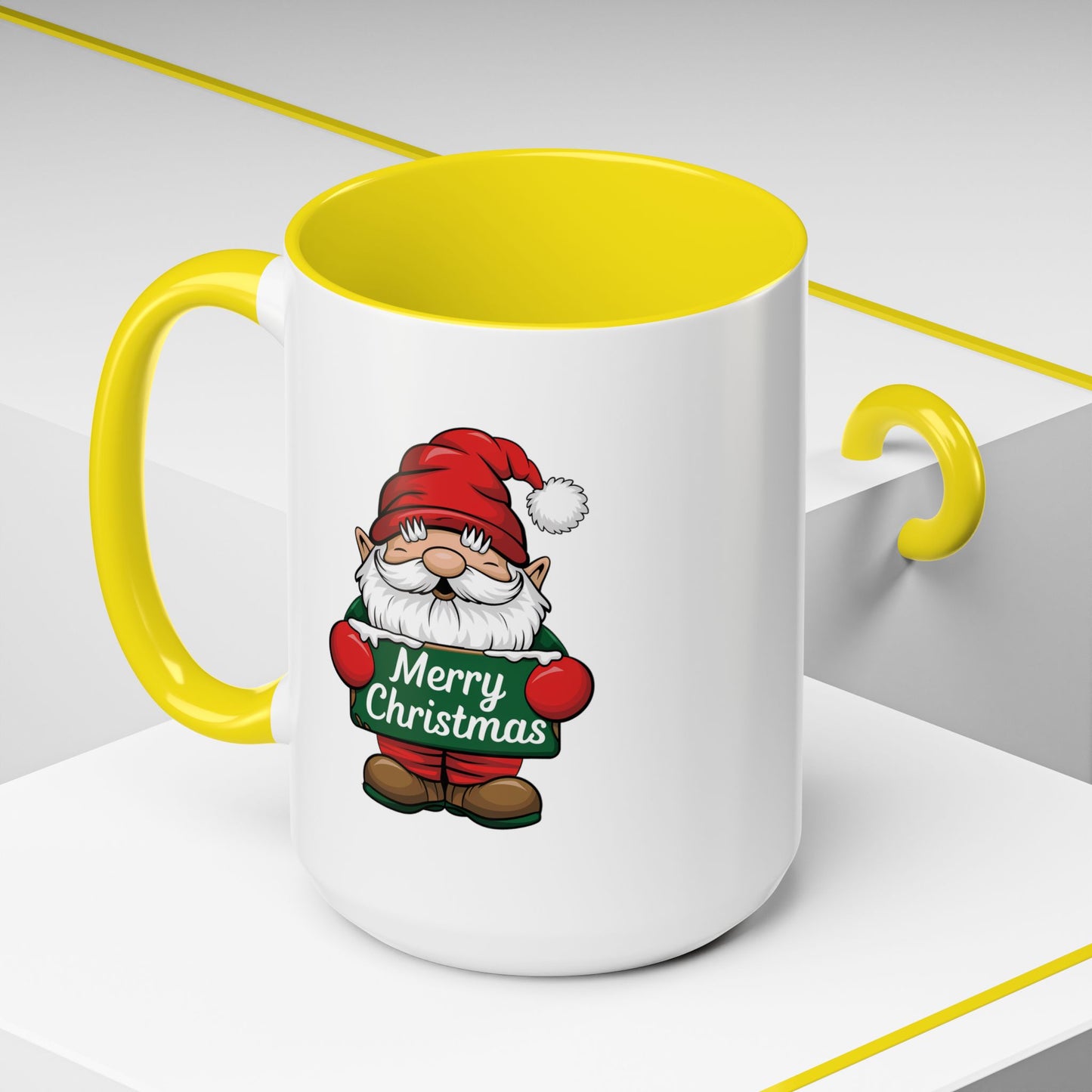 Christmas Mug - Merry Christmas White & Green Text Gnome Snow