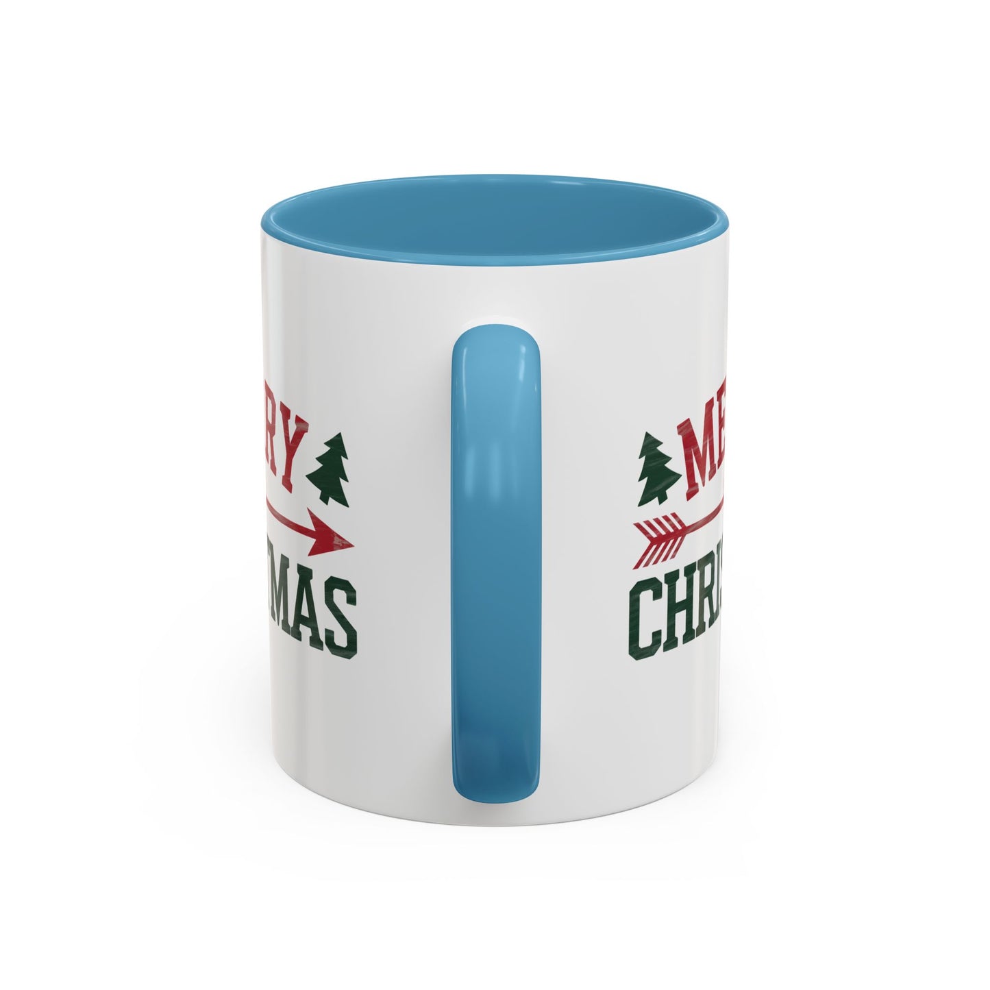 Christmas Mug - Merry Christmas Red & Green Text Heart Arrow Trees